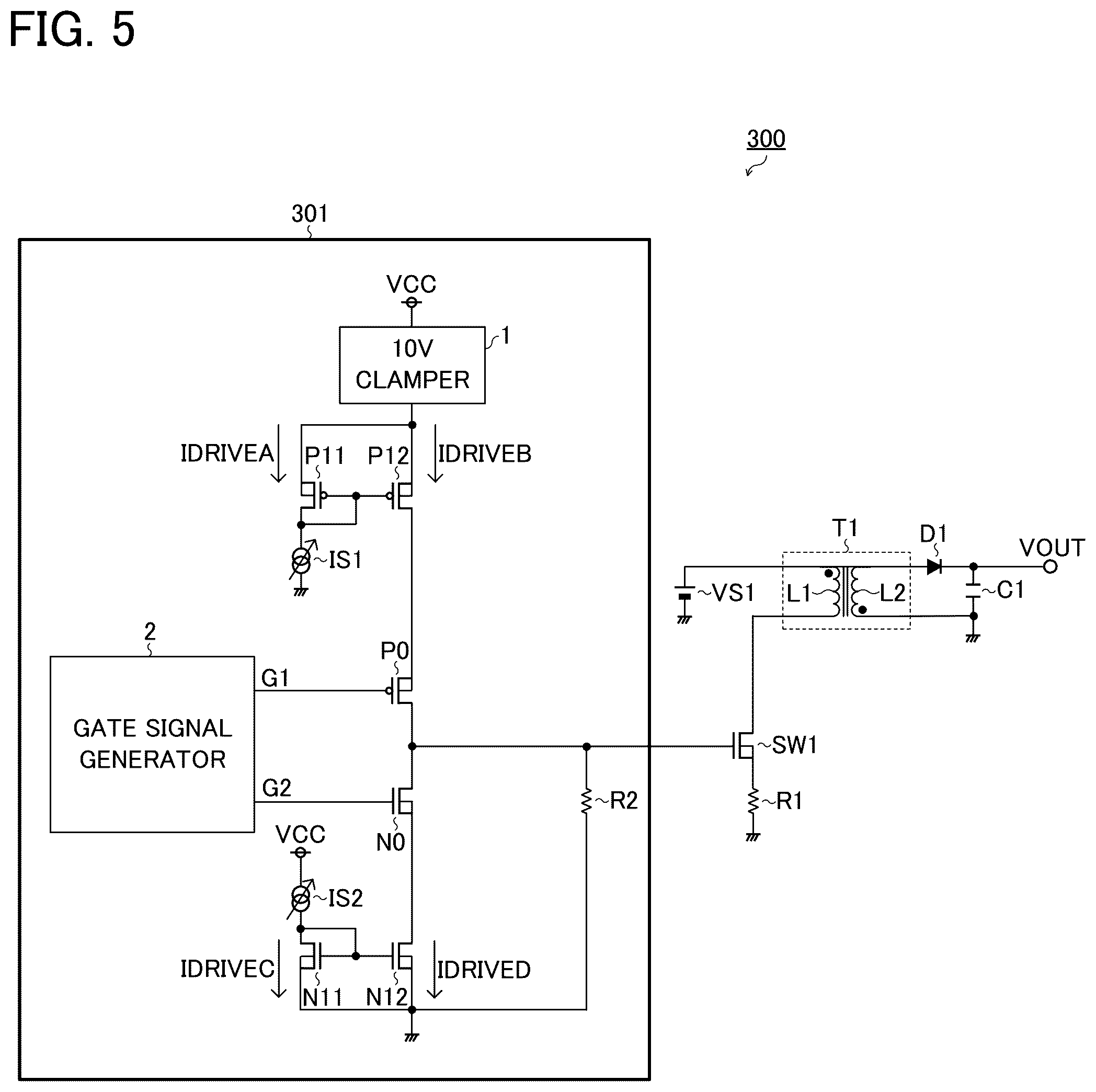 Patent US12597849 Figure 5 – Driving device, switching power supply apparatus, and vehicle