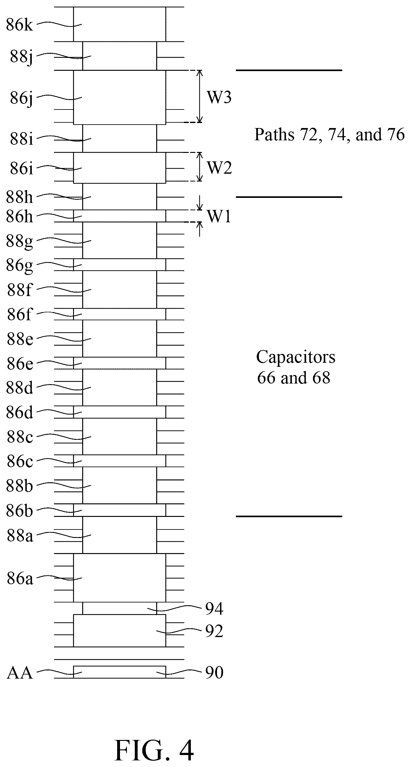 Patent US12597895 Figure 4 – Low-noise amplifier with MOM Q enhancement