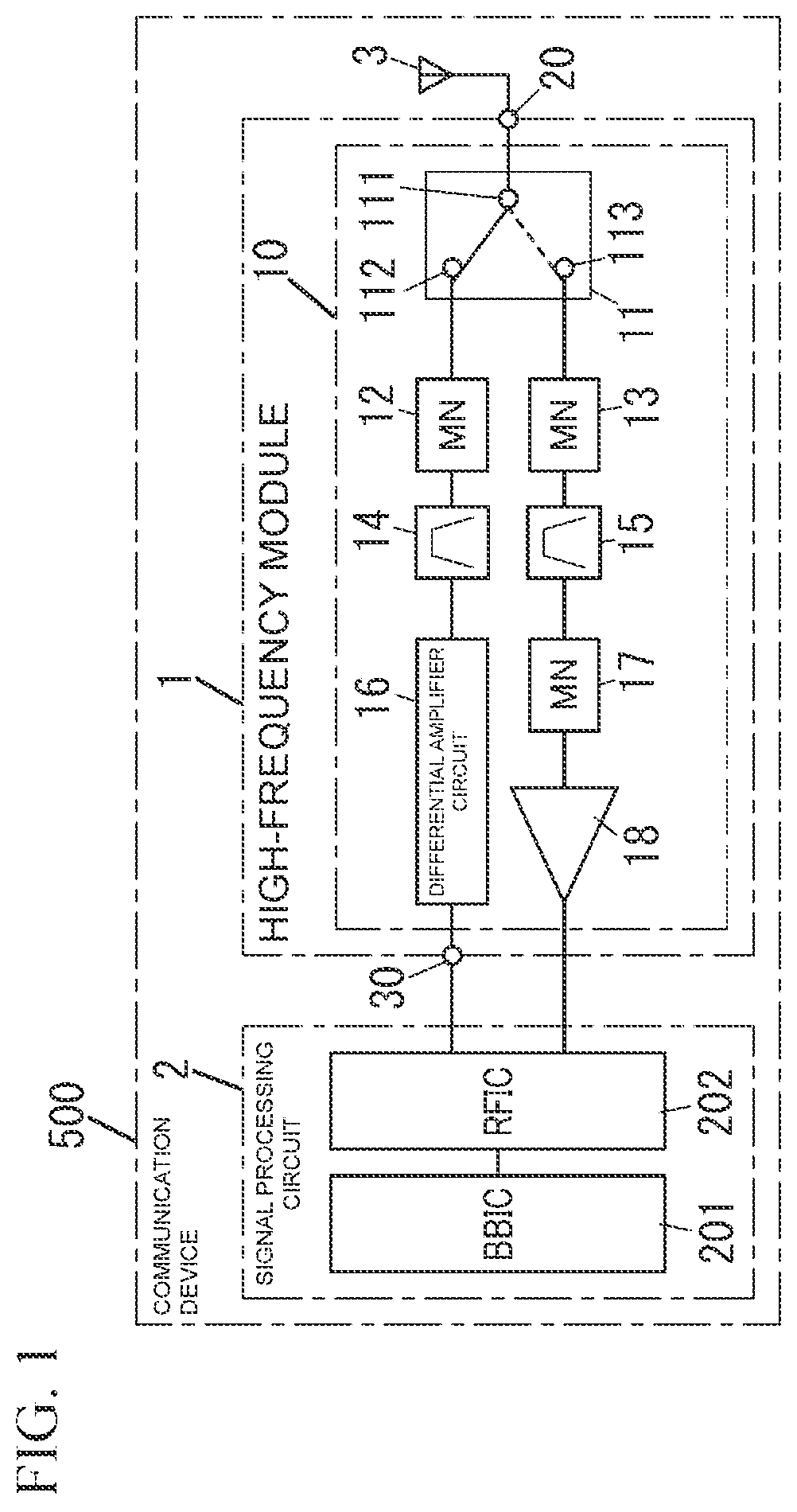 Patent US12597898 Figure 1 – High-frequency circuit and communication device