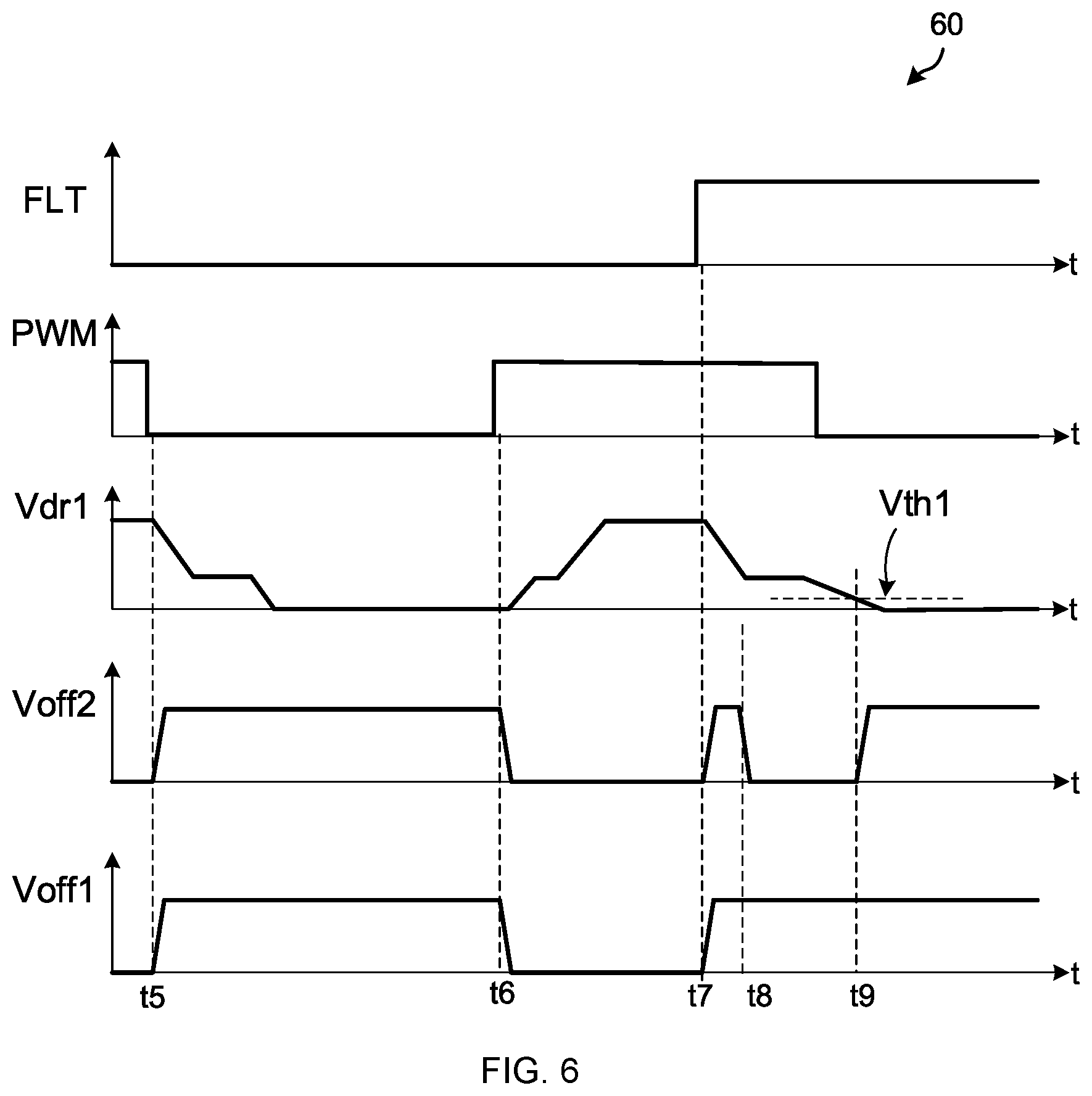 Patent US12597921 Figure 5 – Switching circuit with a transistor having multiple pull down paths