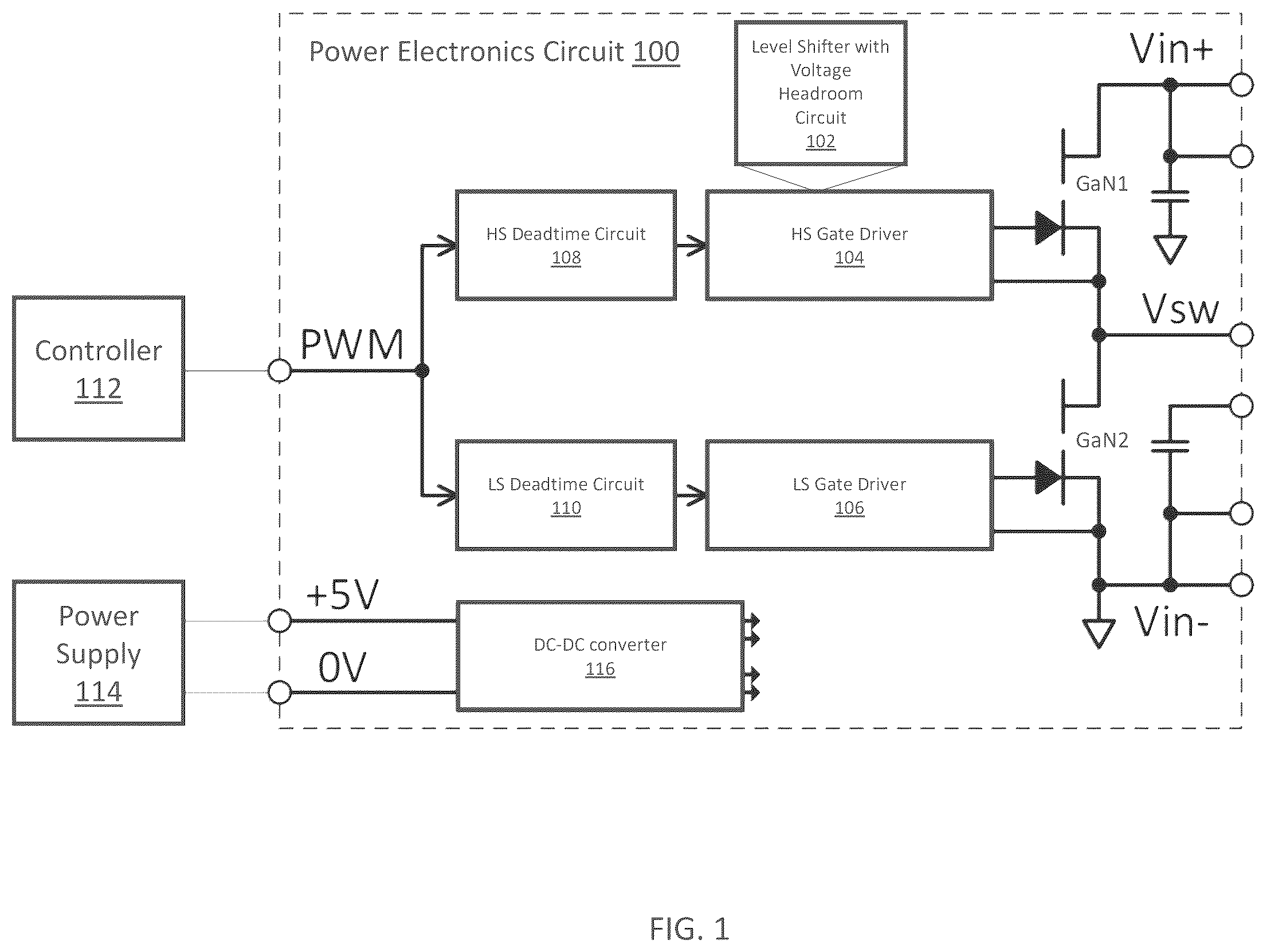 Patent US12597928 Figure 1 – Level shifter for power electronics circuits