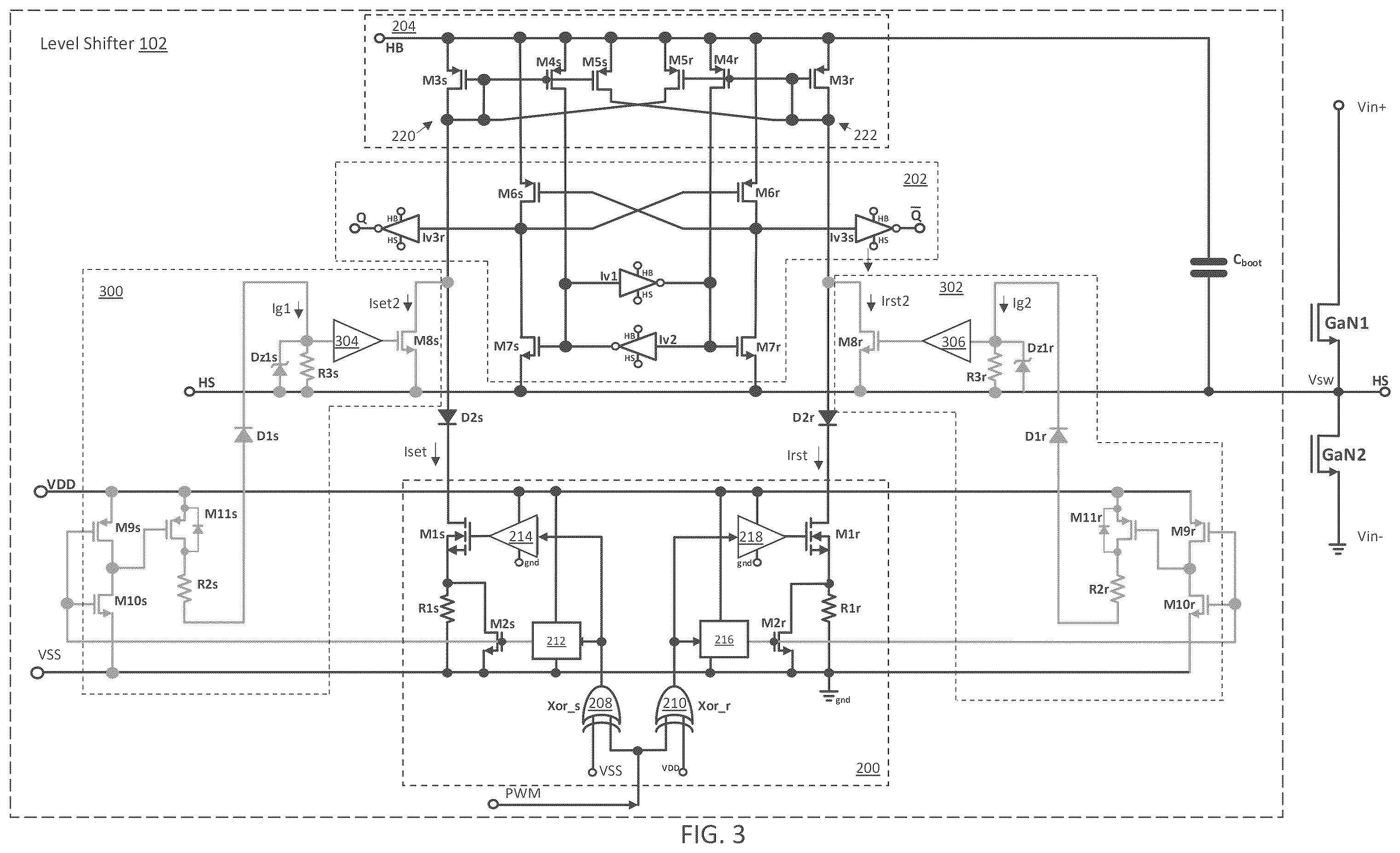 Patent US12597928 Figure 3 – Level shifter for power electronics circuits