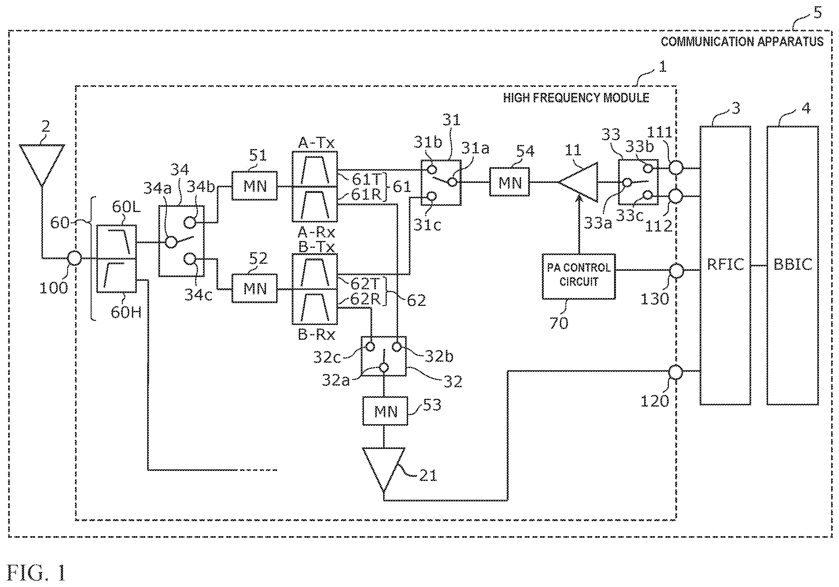 Patent US12597955 — High frequency module and communication apparatus — Figure 1