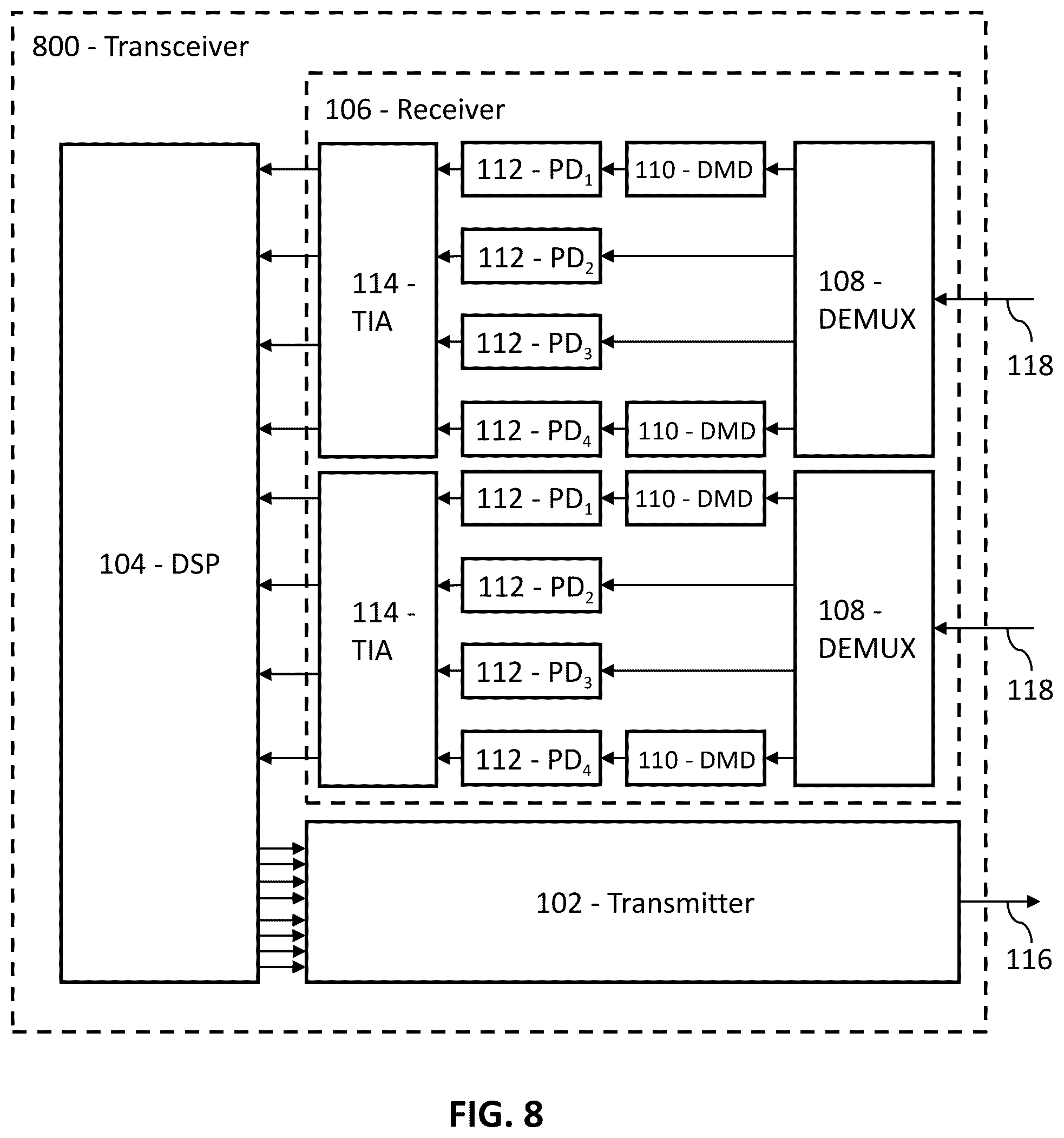 Patent US12597999 Figure 6 – Optical transceiver with dispersion management