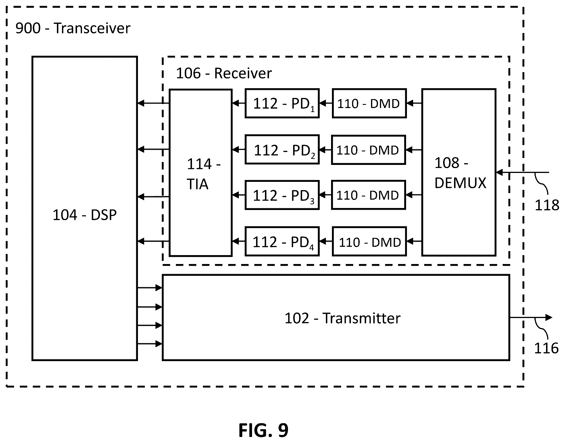 Patent US12597999 Figure 7 – Optical transceiver with dispersion management