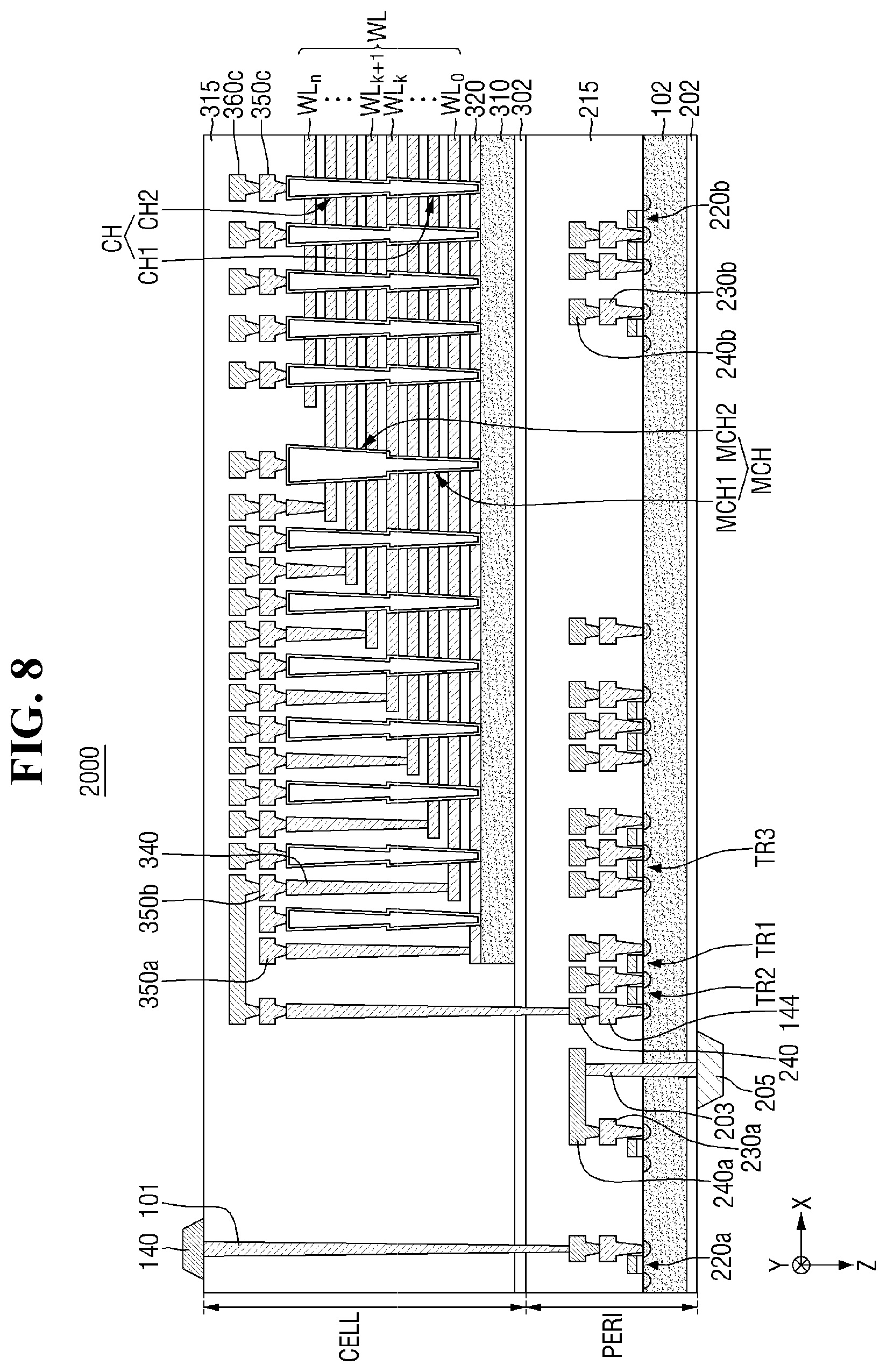 Patent US12599000 Figure 8 – Non-volatile memory device including first and second monitoring channel structures and non-volatile memory system comprising the same