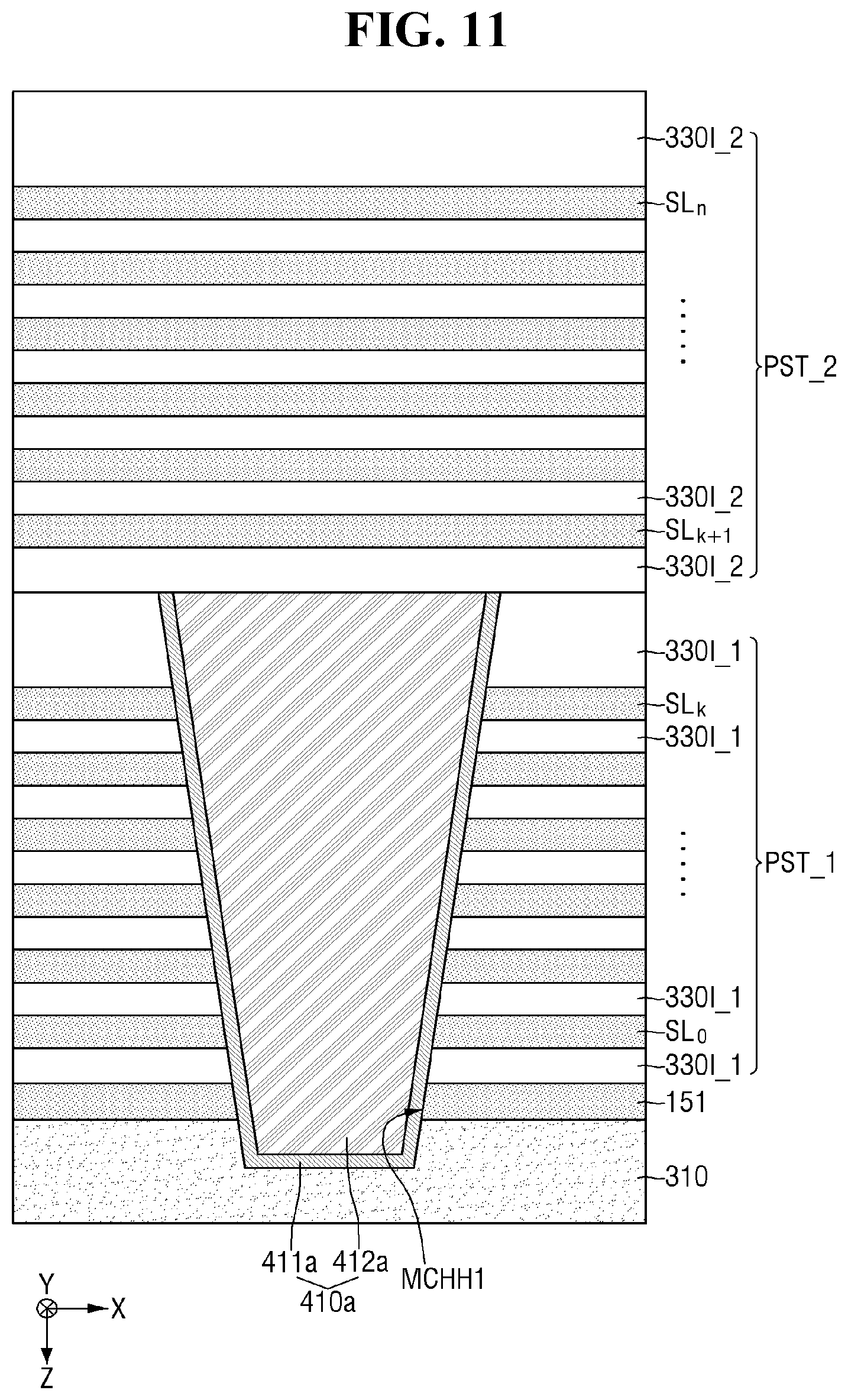 Patent US12599000 Figure 11 – Non-volatile memory device including first and second monitoring channel structures and non-volatile memory system comprising the same