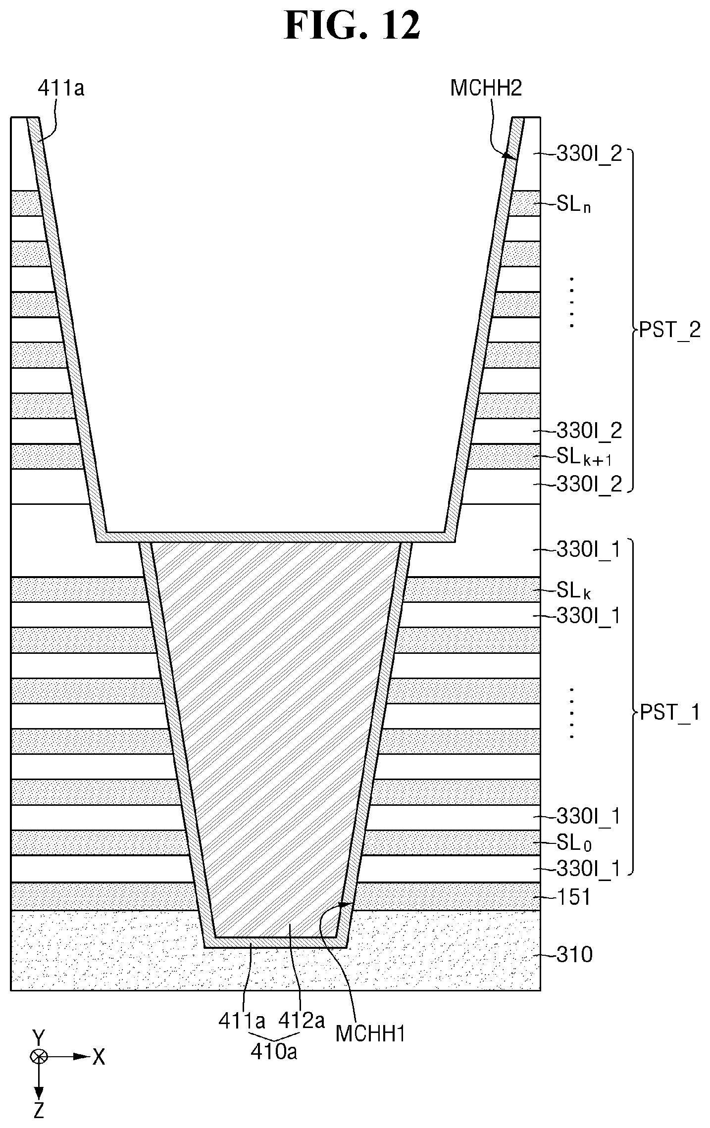 Patent US12599000 Figure 12 – Non-volatile memory device including first and second monitoring channel structures and non-volatile memory system comprising the same