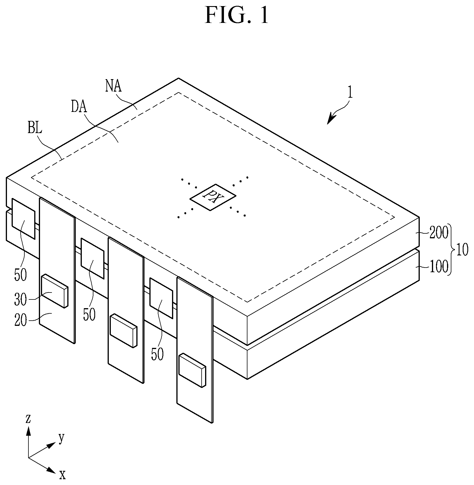 Patent US12599001 Figure 1 – Display device including display panel and information code