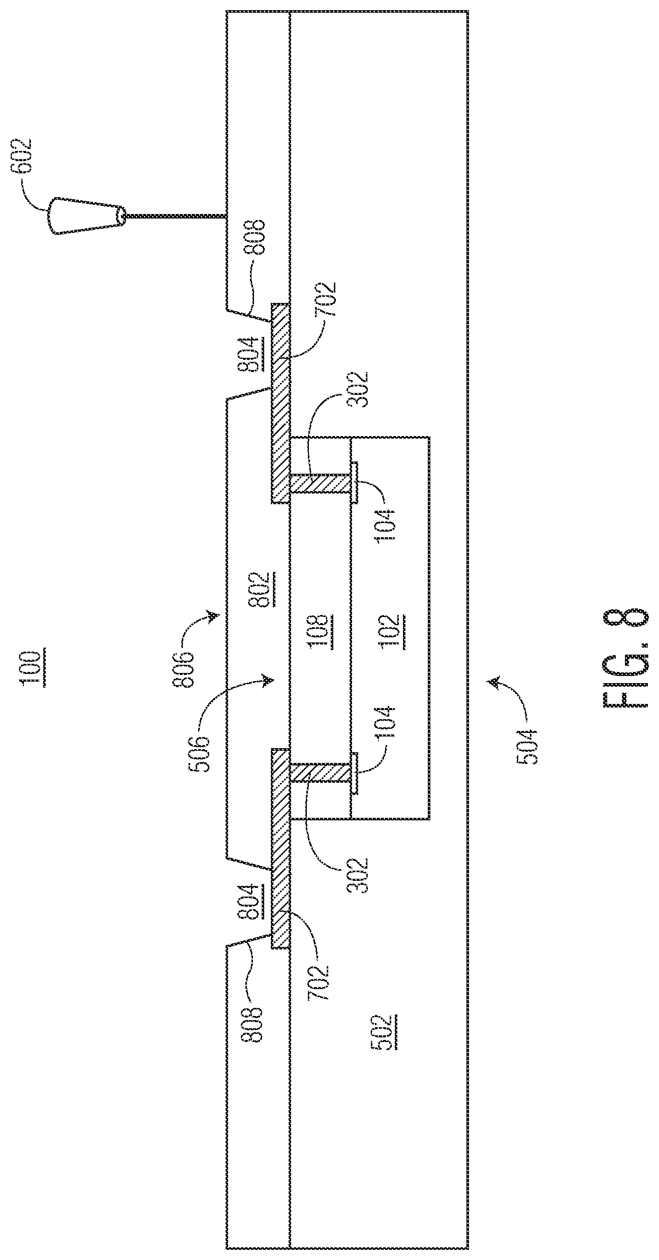 Patent US12599004 Figure 8 – Semiconductor device with active mold package and method therefor
