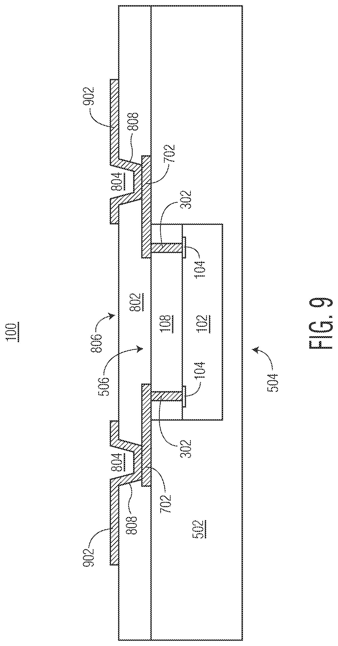 Patent US12599004 Figure 9 – Semiconductor device with active mold package and method therefor