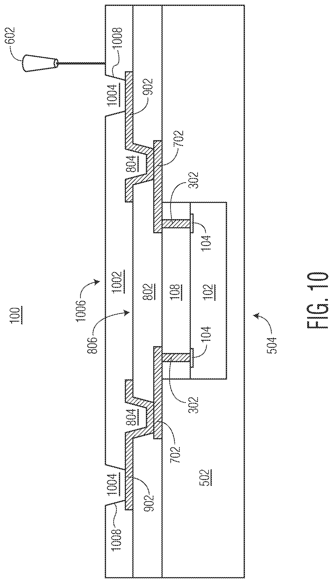 Patent US12599004 Figure 10 – Semiconductor device with active mold package and method therefor