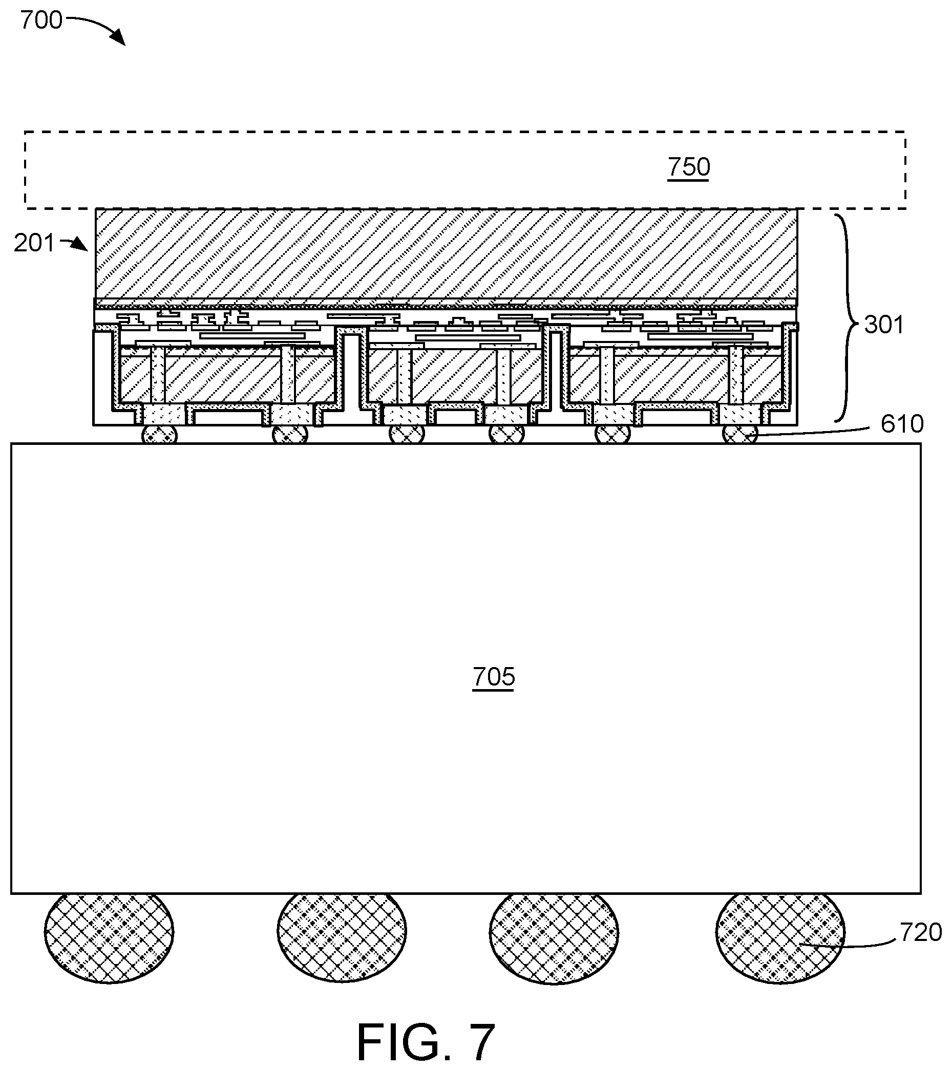 Patent US12599007 Figure 4 – Composite IC die package including an electro-thermo-mechanical die (ETMD) with through substrate vias