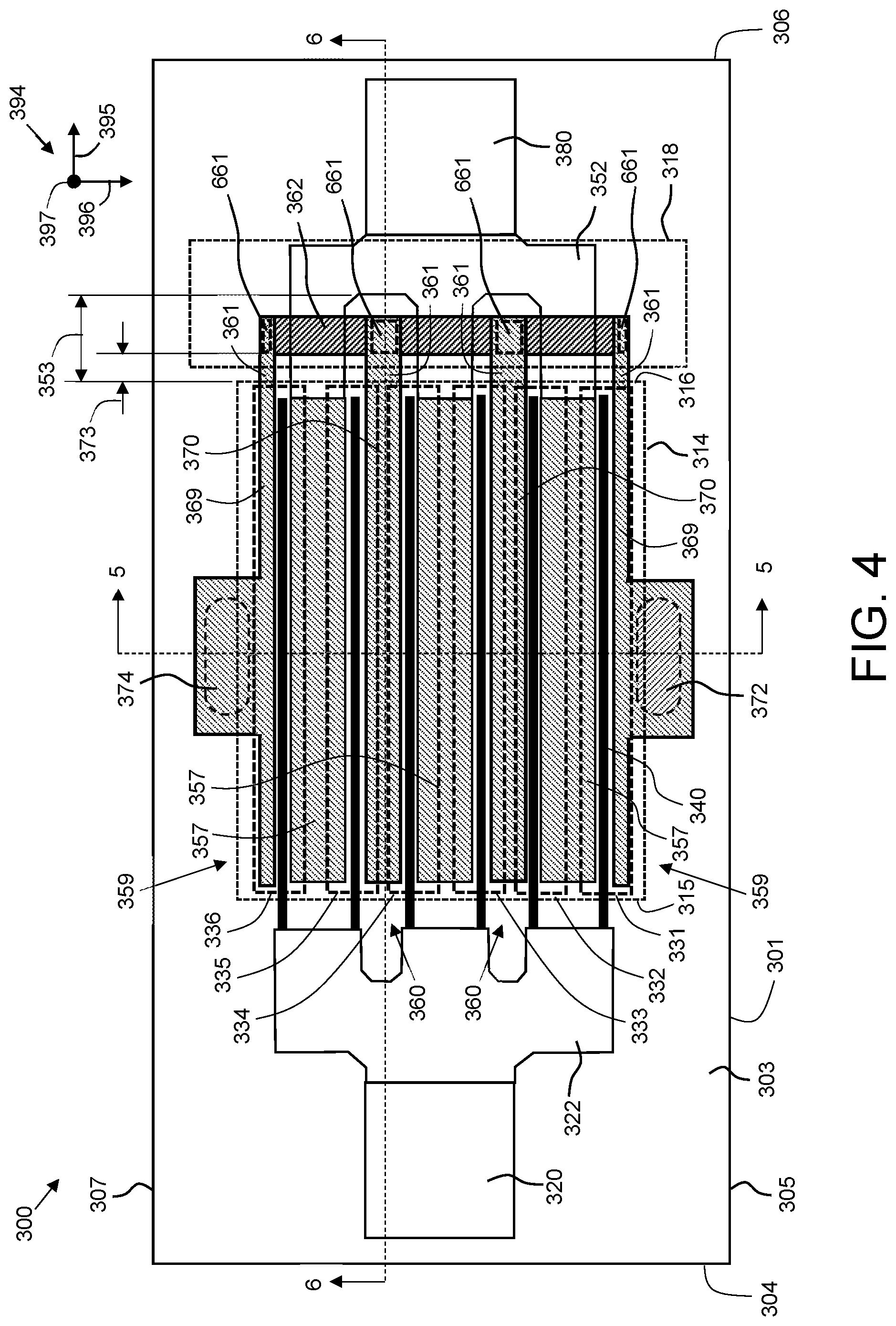Patent US12599008 Figure 3 – Transistor with source manifold in non-active die region