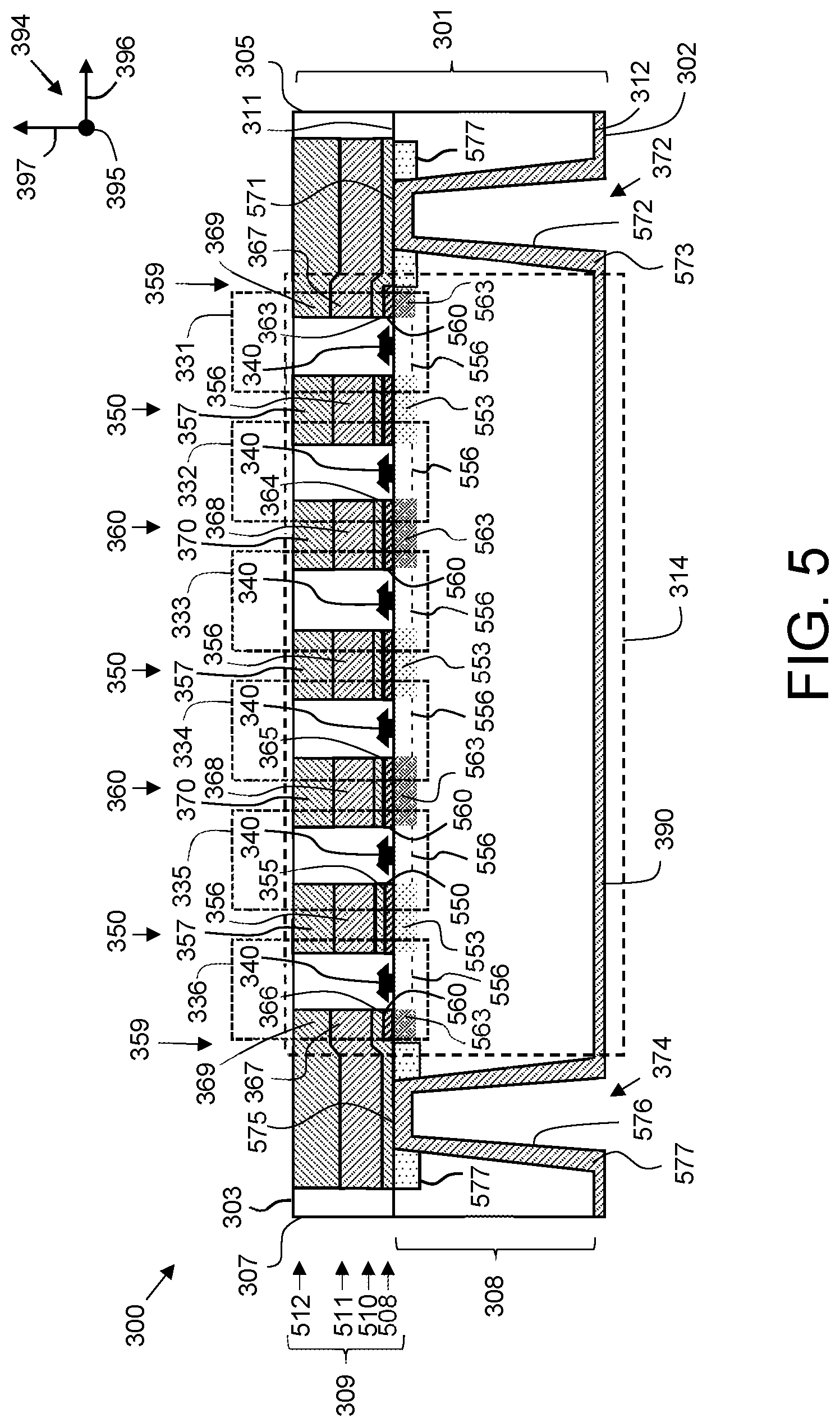 Patent US12599008 Figure 4 – Transistor with source manifold in non-active die region