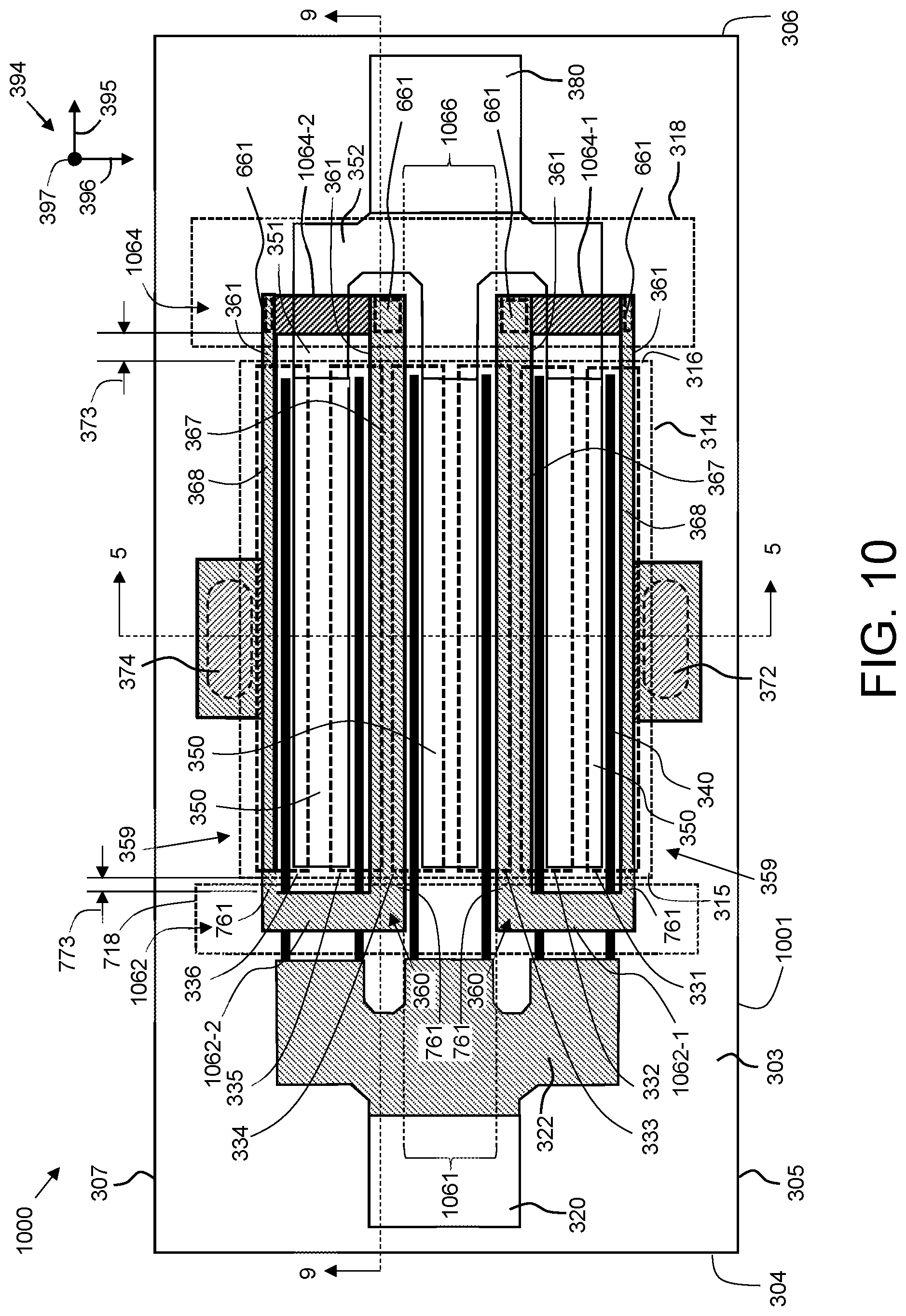 Patent US12599008 Figure 9 – Transistor with source manifold in non-active die region