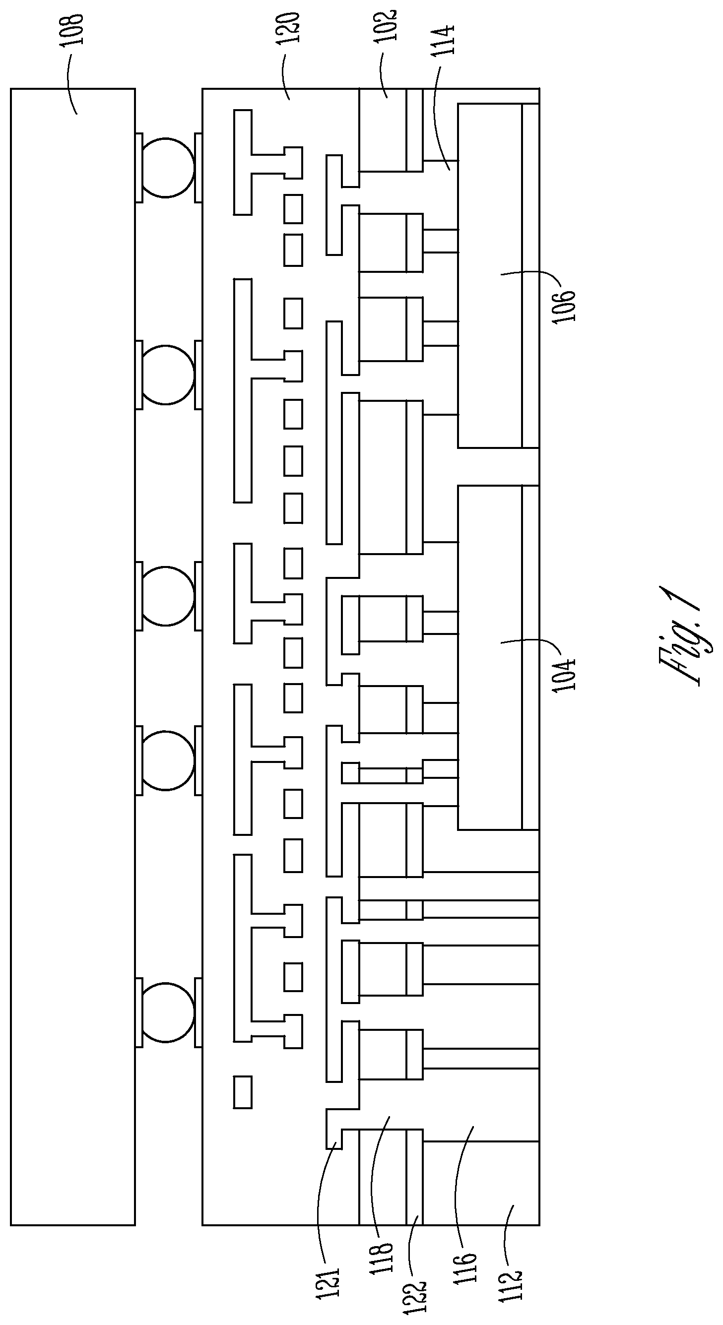 Patent US12599010 Figure 1 – Microelectronic packages with embedded interposers