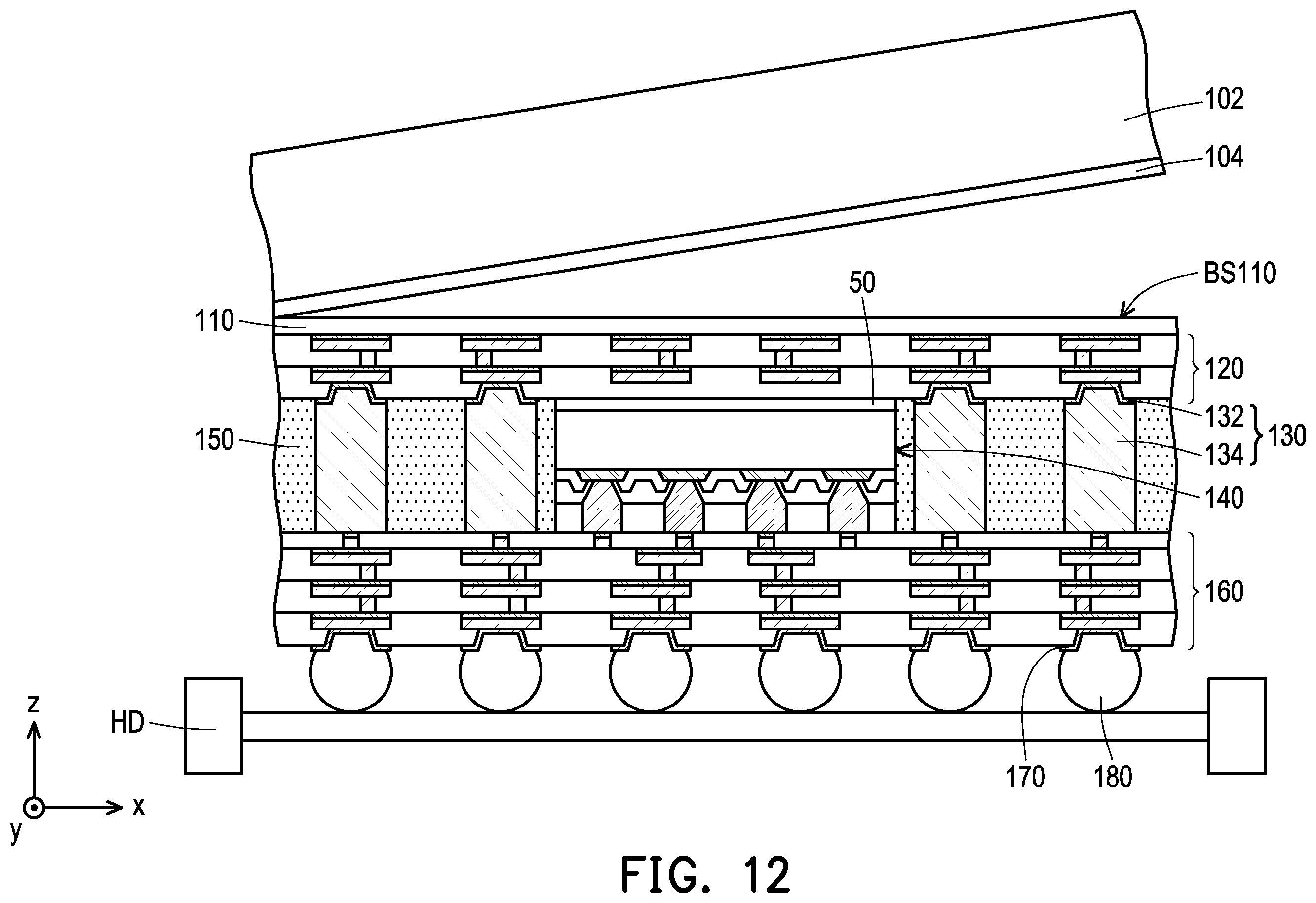 Patent US12599018 Figure 12 – Package structure with enhancement structure and manufacturing method thereof
