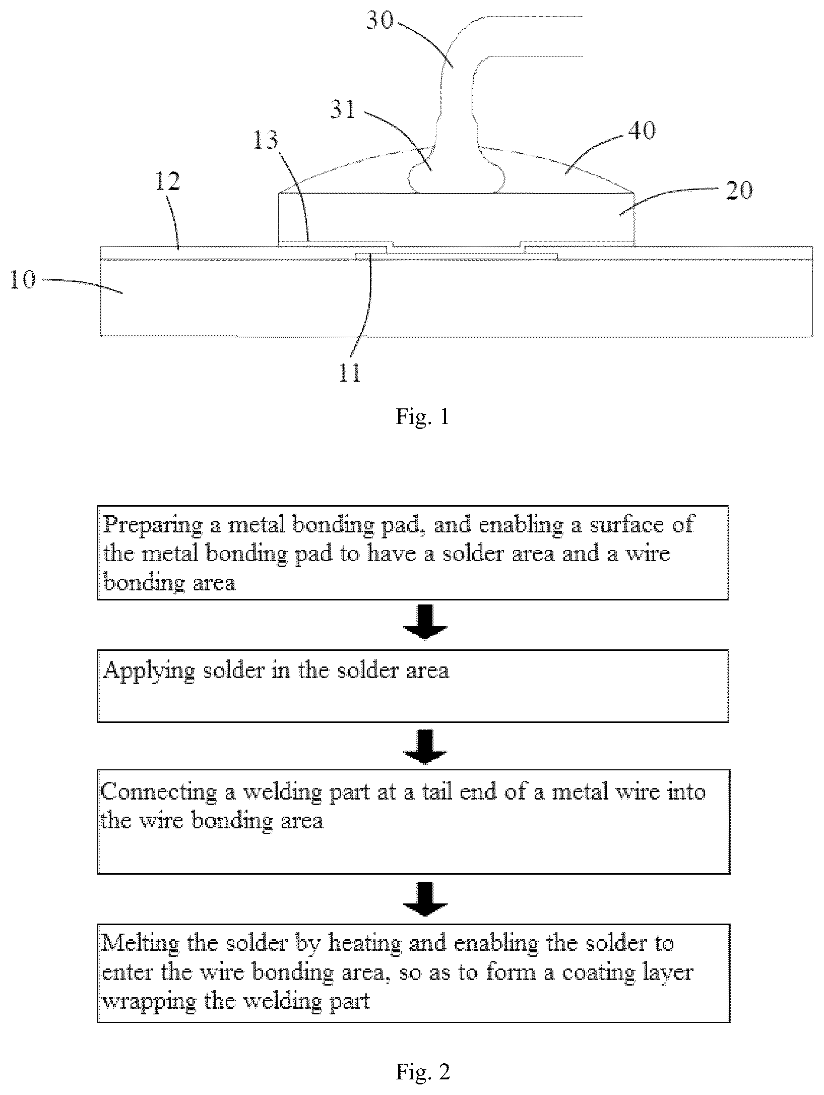Patent US12599025 Figure 1 – Chip packaging method involving fabrication of wire bond and electroplated metal bonding pad through formation of metal gasket, passivation layer, metal seed layer, and photoresist