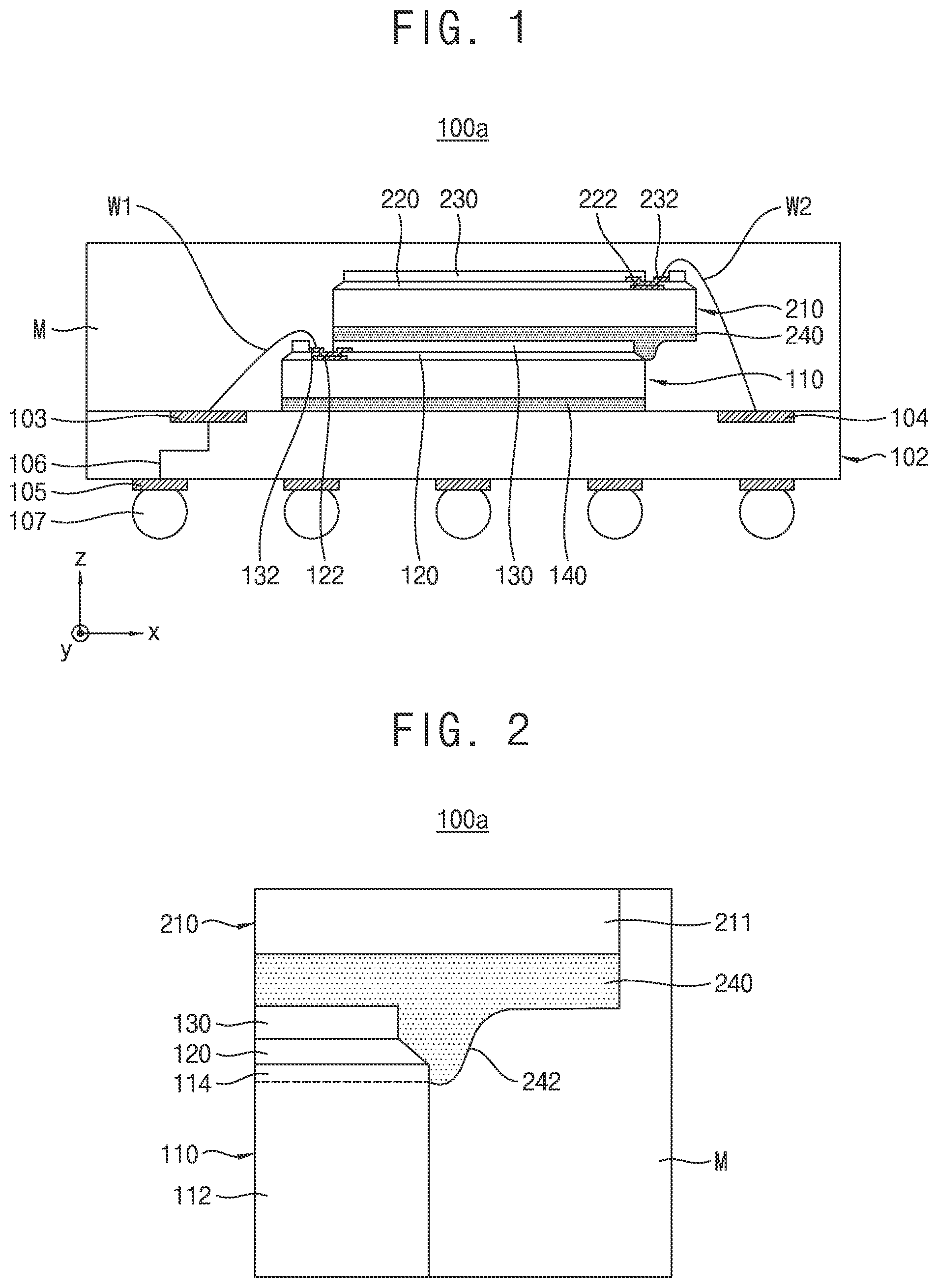 Patent US12599028 Figure 1 – Semiconductor packages having adhesive members