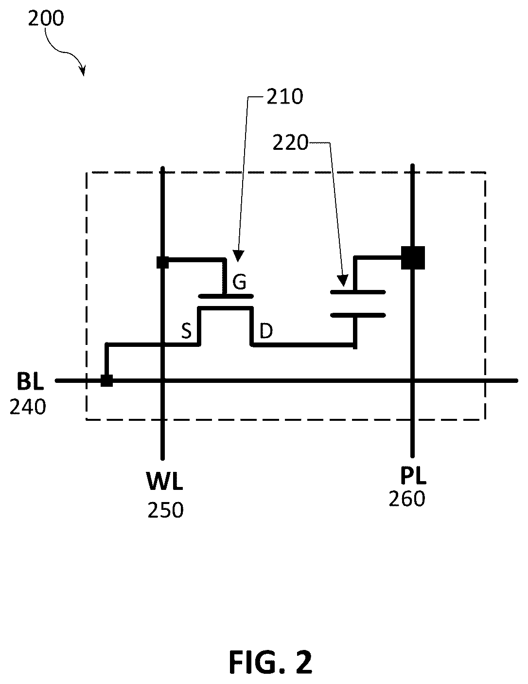 Patent US12599032 Figure 2 – Bilayer memory stacking with lines shared between bottom and top memory layers
