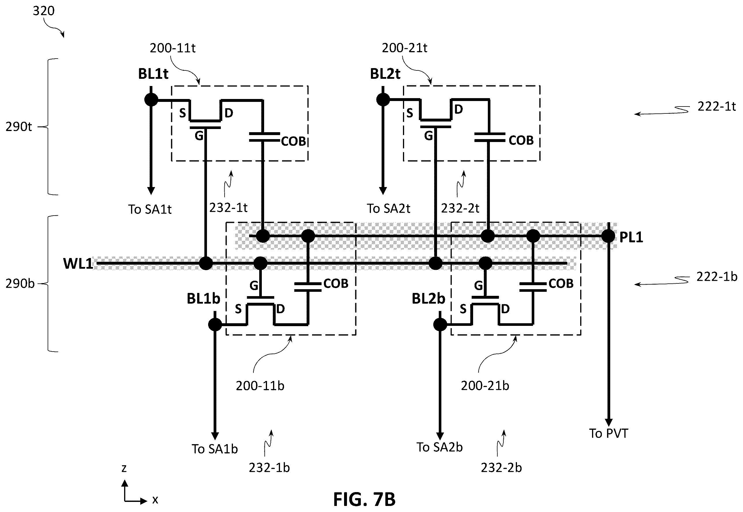 Patent US12599032 Figure 10 – Bilayer memory stacking with lines shared between bottom and top memory layers