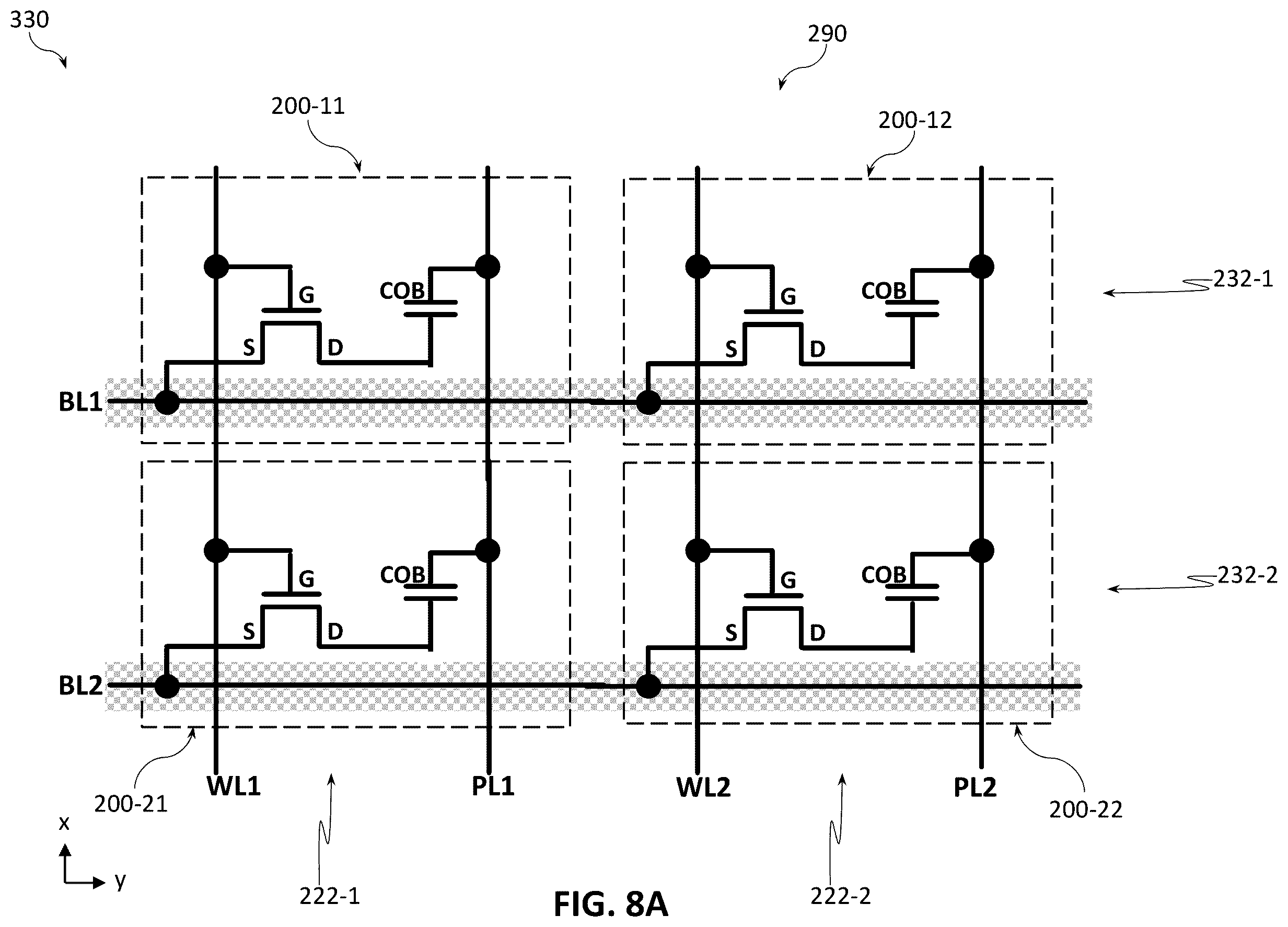 Patent US12599032 Figure 12 – Bilayer memory stacking with lines shared between bottom and top memory layers
