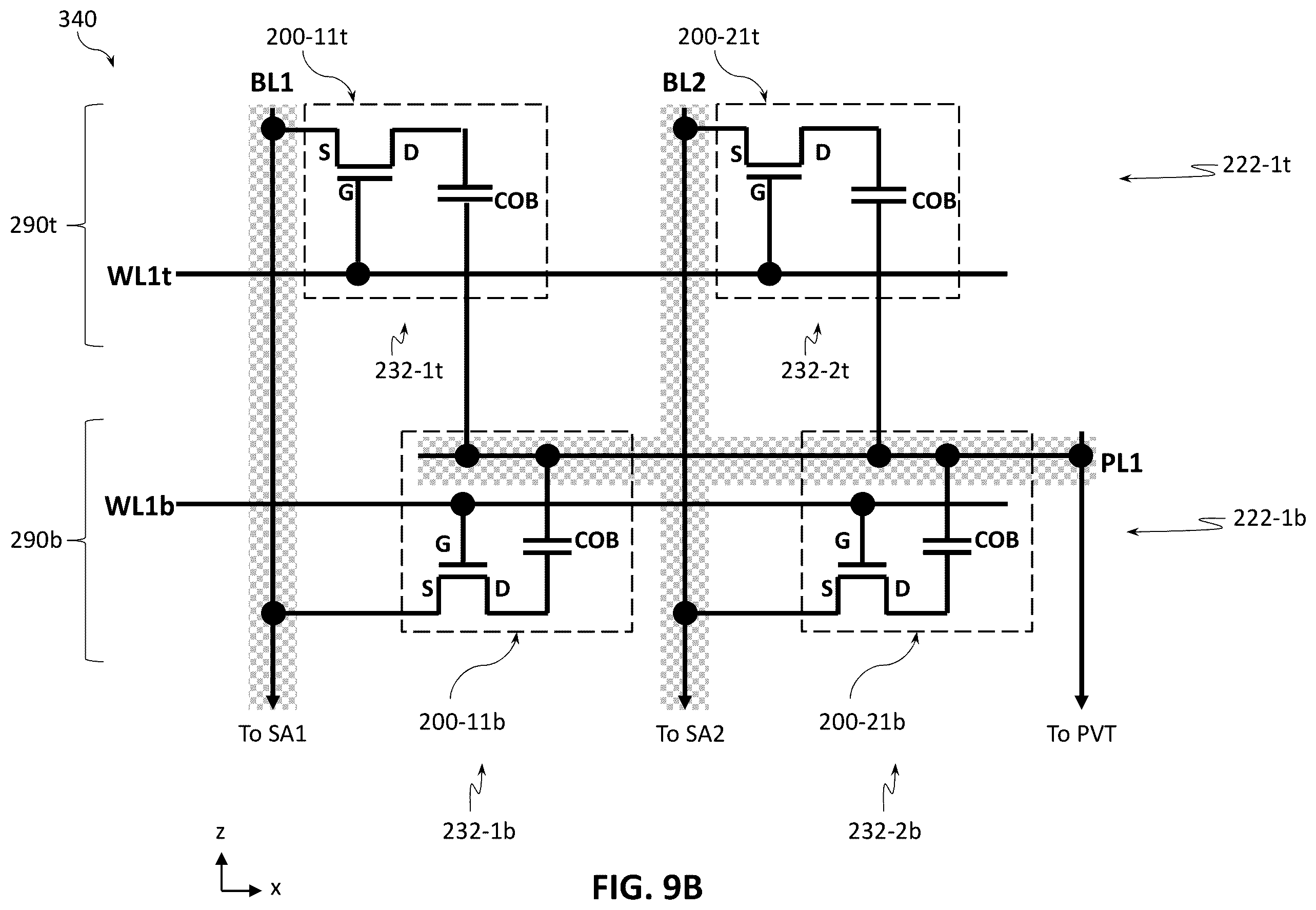 Patent US12599032 Figure 16 – Bilayer memory stacking with lines shared between bottom and top memory layers