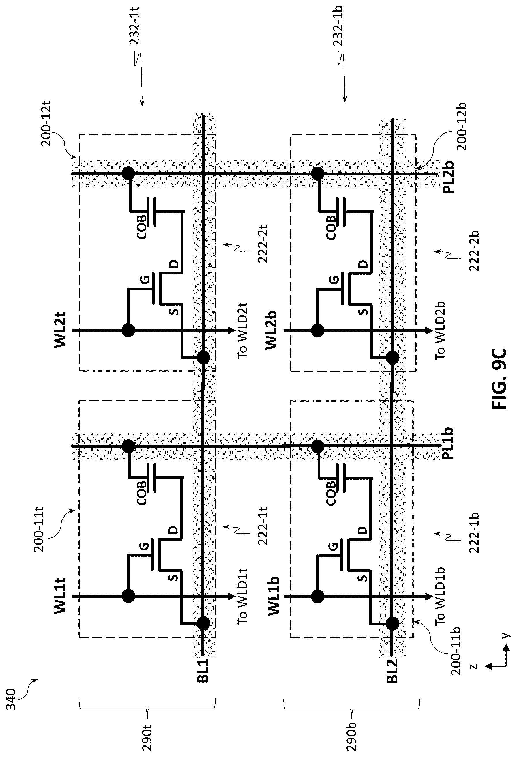 Patent US12599032 Figure 17 – Bilayer memory stacking with lines shared between bottom and top memory layers