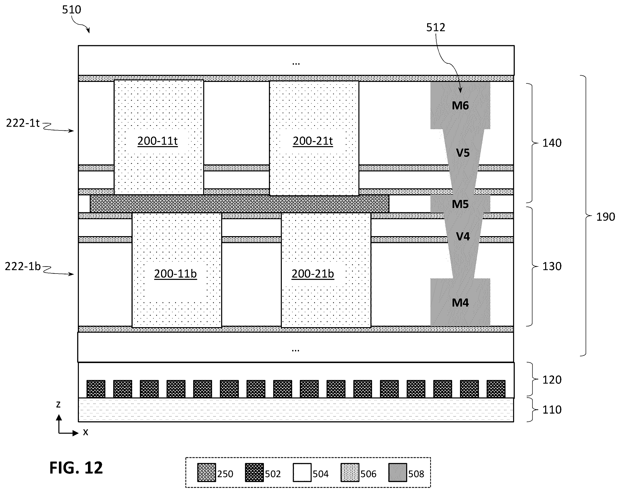 Patent US12599032 Figure 19 – Bilayer memory stacking with lines shared between bottom and top memory layers