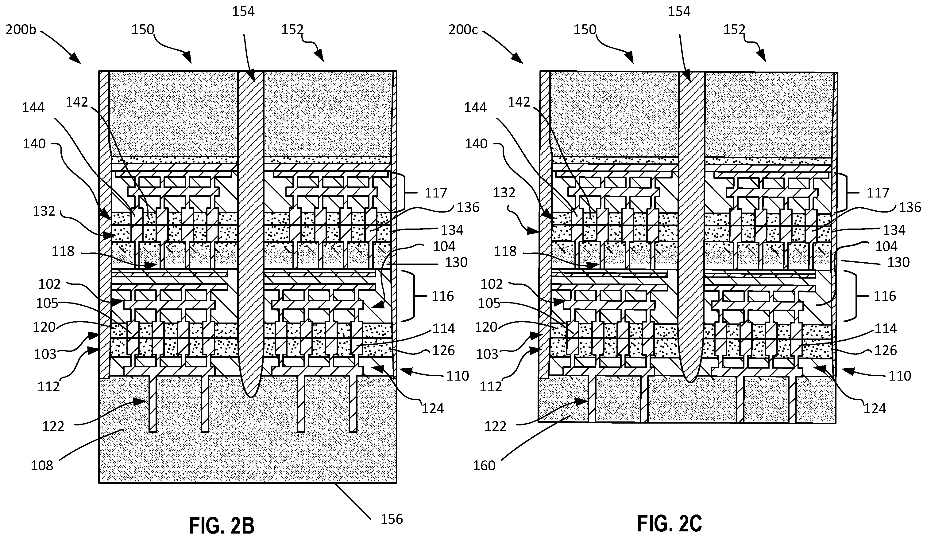 Patent US12599034 Figure 5 – Microelectronic structure including active base substrate with through vias between a top die and a bottom die supported on an interposer