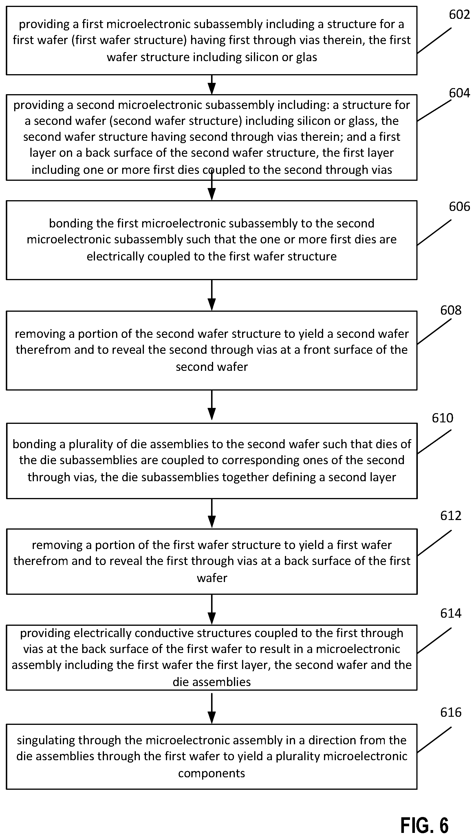 Patent US12599034 Figure 12 – Microelectronic structure including active base substrate with through vias between a top die and a bottom die supported on an interposer