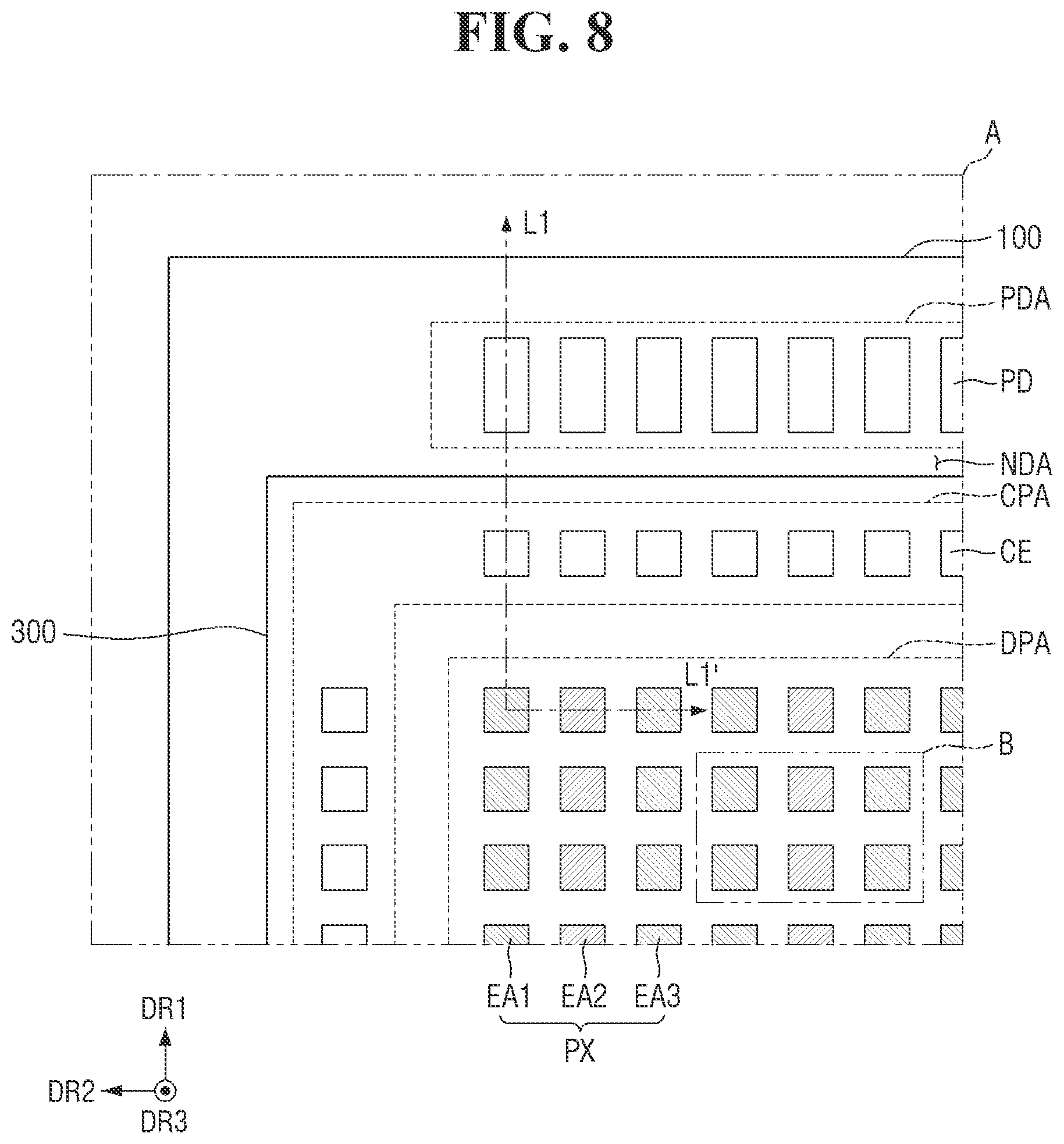 Patent US12599038 Figure 8 – Display device with a heat dissipation substrate and a cover substrate