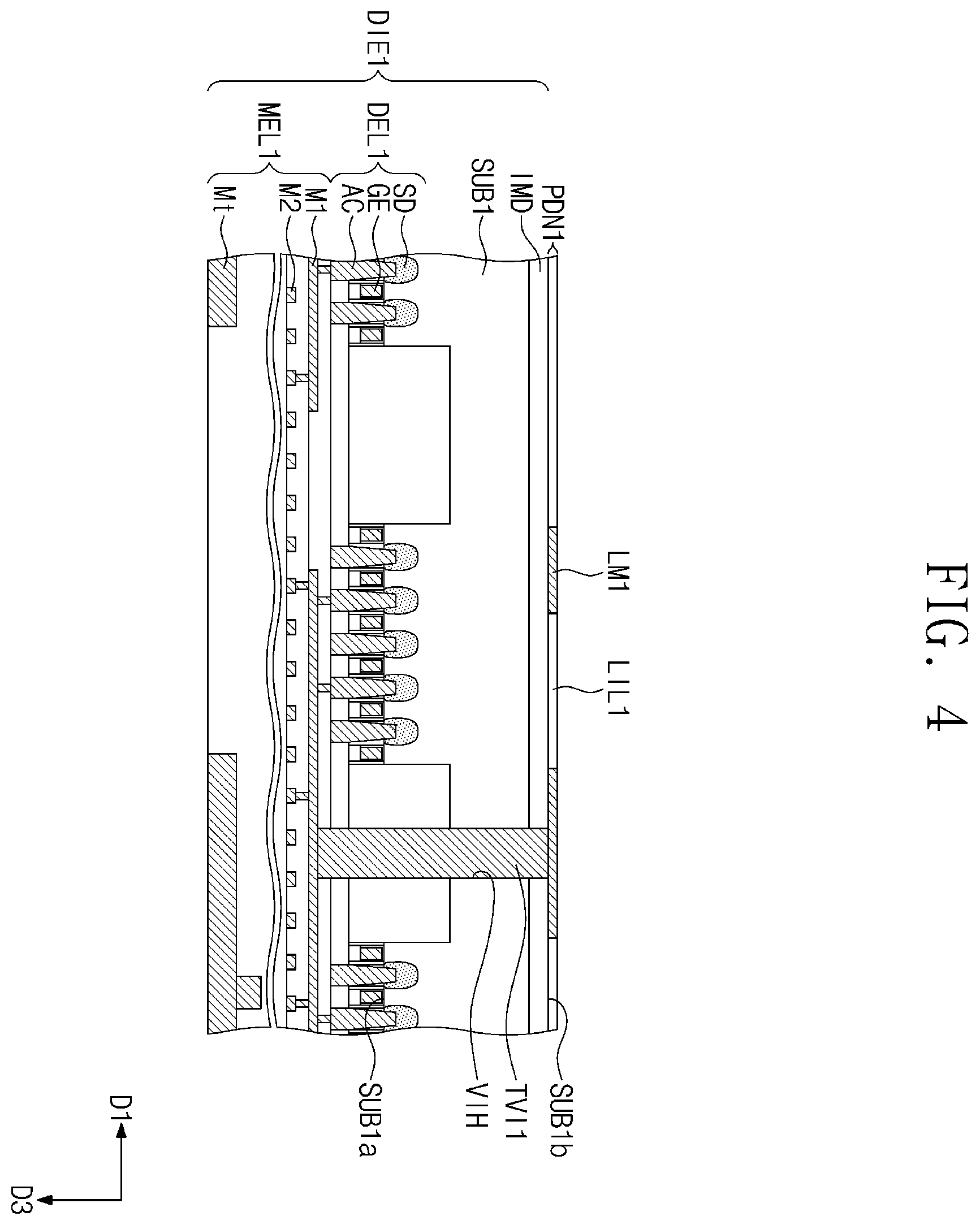 Patent US12599040 Figure 4 – Three-dimensional integrated circuit structure and a method of fabricating the same