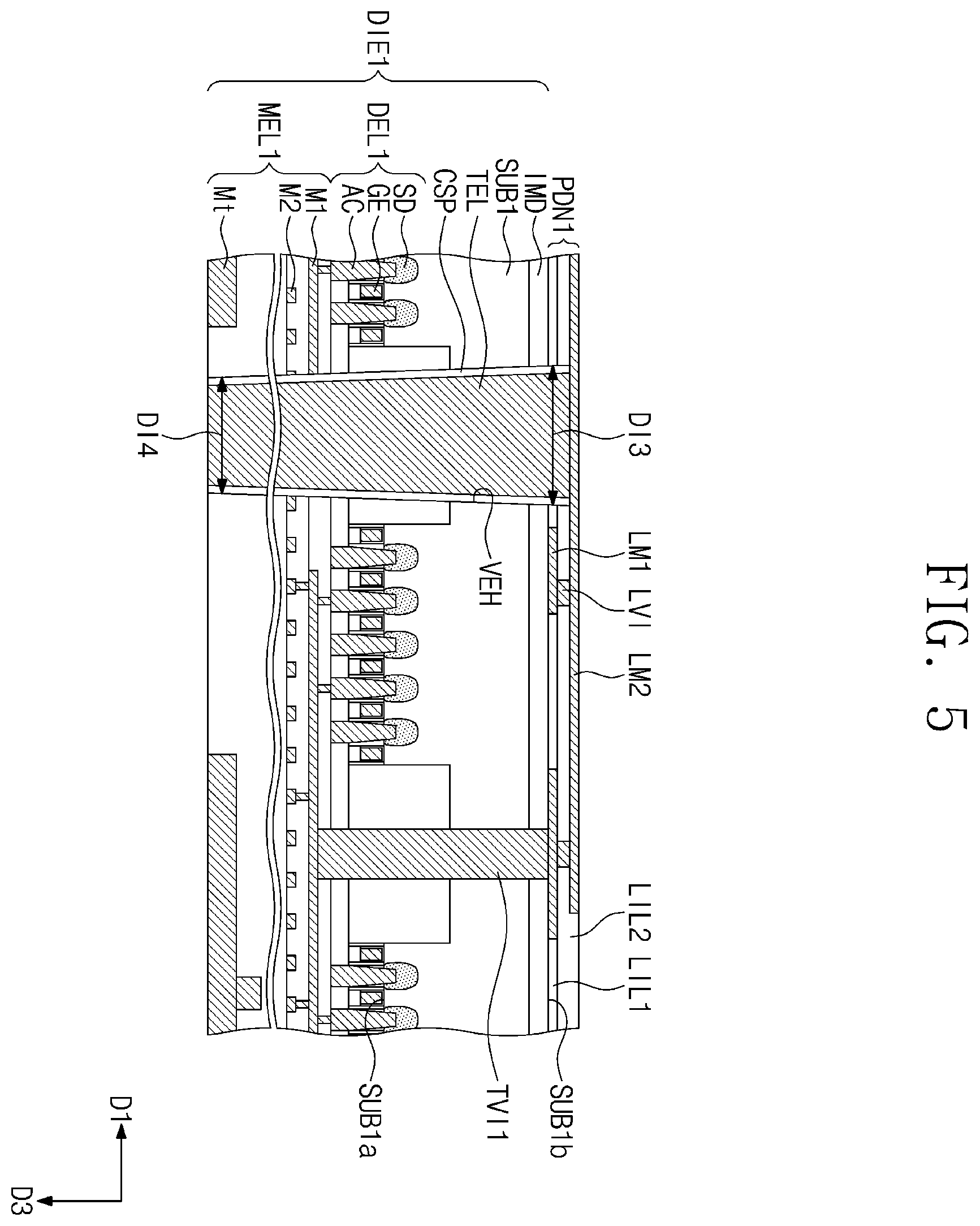 Patent US12599040 Figure 5 – Three-dimensional integrated circuit structure and a method of fabricating the same