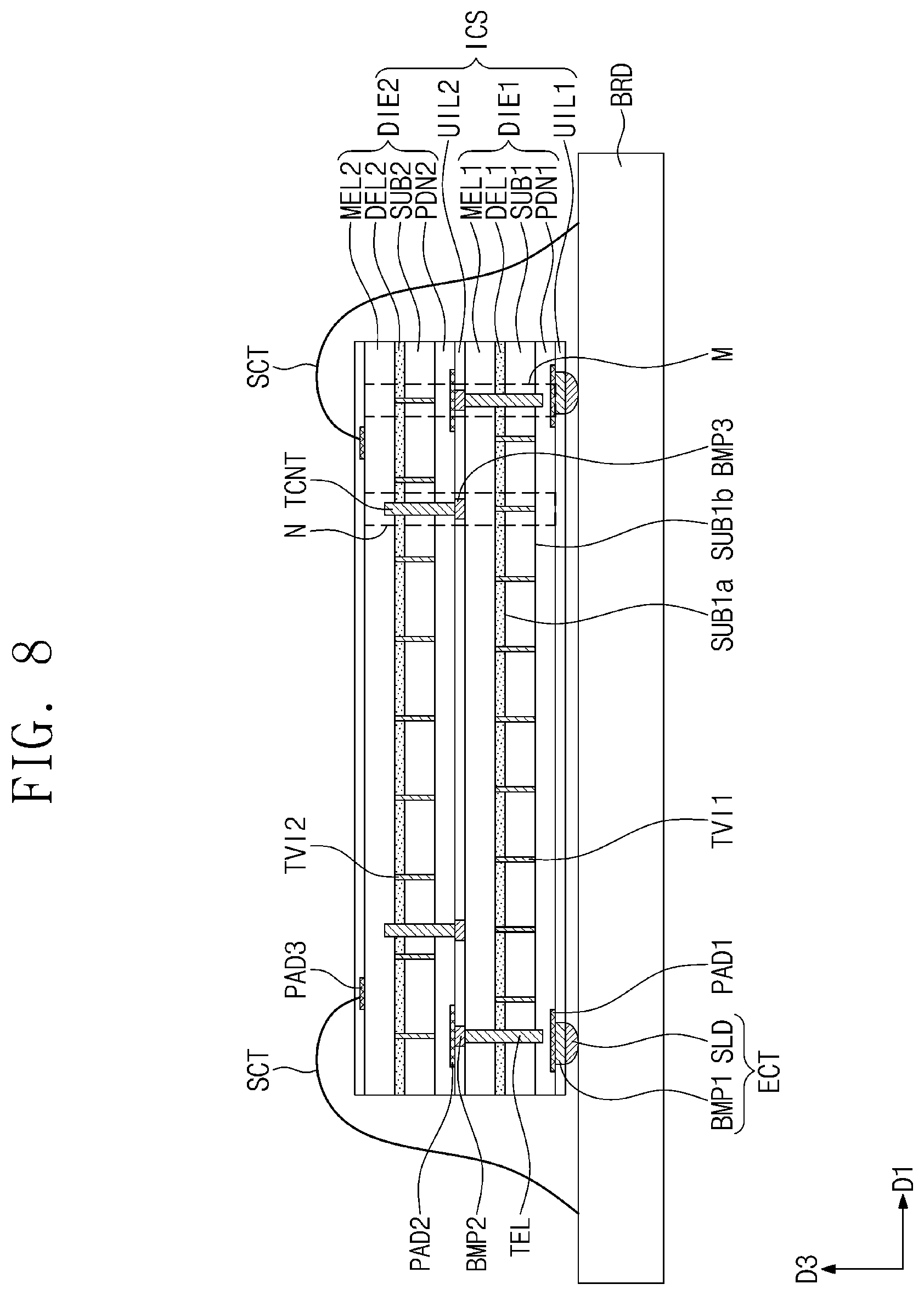 Patent US12599040 Figure 8 – Three-dimensional integrated circuit structure and a method of fabricating the same