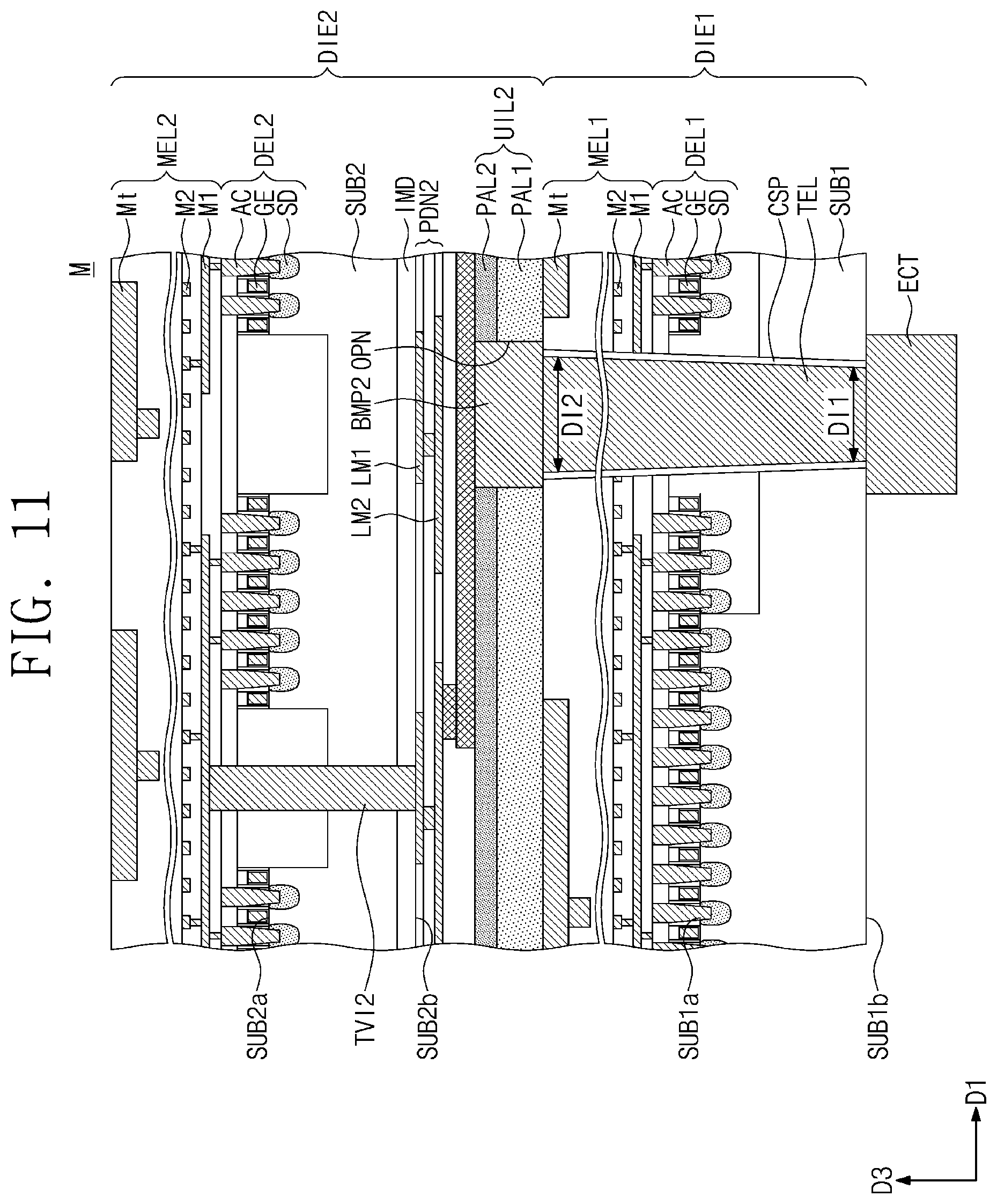 Patent US12599040 Figure 11 – Three-dimensional integrated circuit structure and a method of fabricating the same