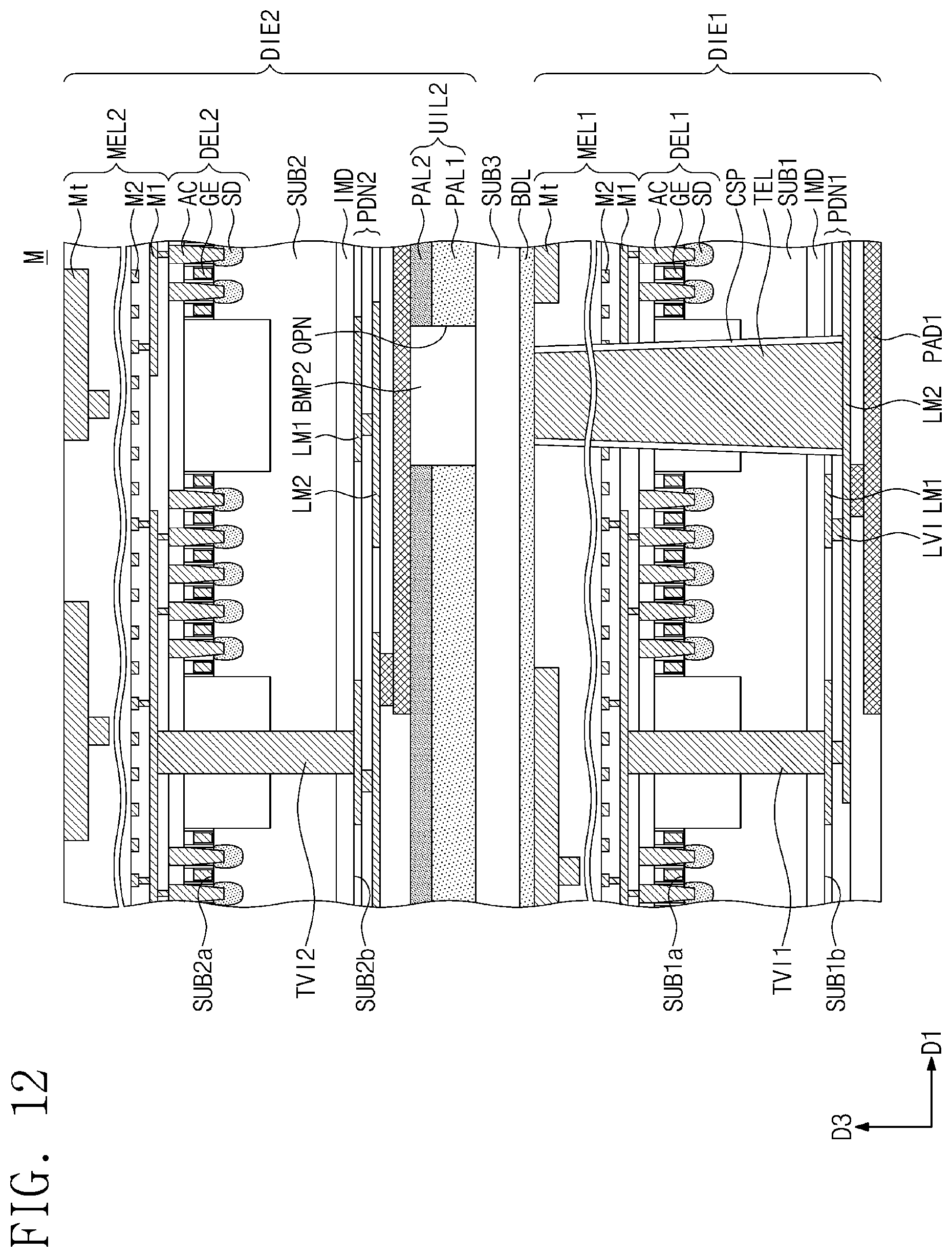 Patent US12599040 Figure 12 – Three-dimensional integrated circuit structure and a method of fabricating the same