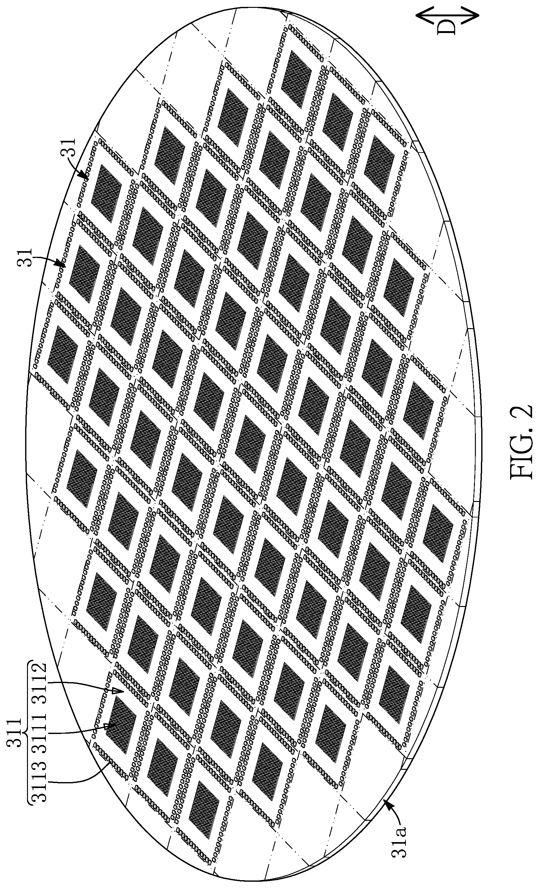 Patent US12599045 Figure 2 – Sensor chips having columnar microstructures embedded and surrounded by adhesive layer in a package structure and manufacturing method thereof