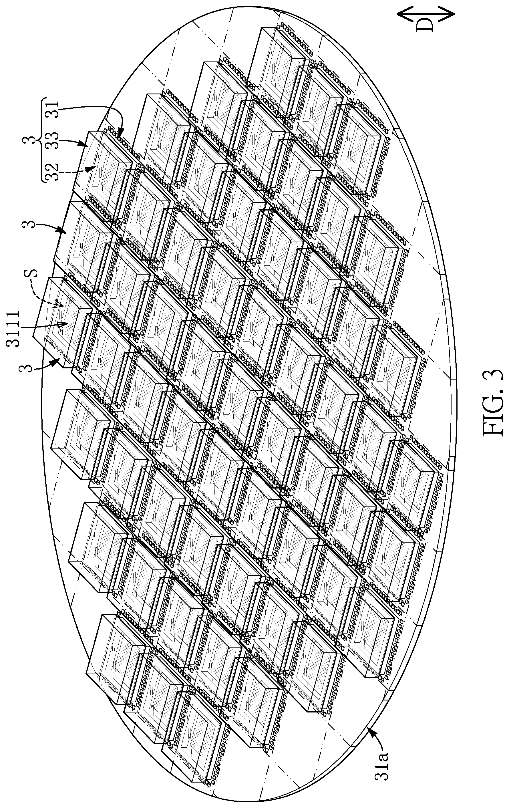 Patent US12599045 Figure 3 – Sensor chips having columnar microstructures embedded and surrounded by adhesive layer in a package structure and manufacturing method thereof