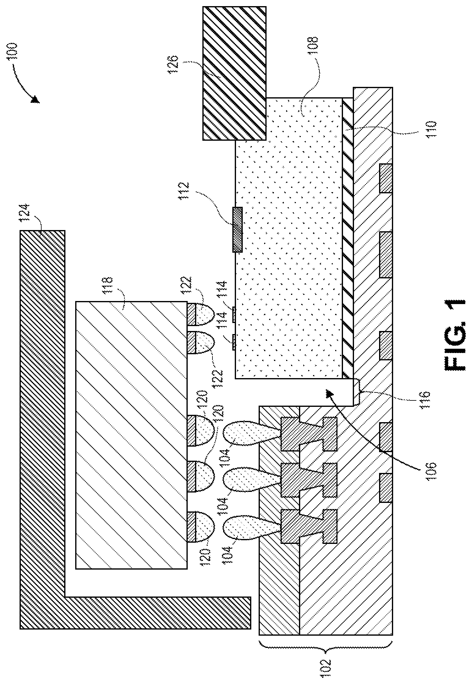Patent US12599050 Figure 1 – Multi-level die coupled with a substrate