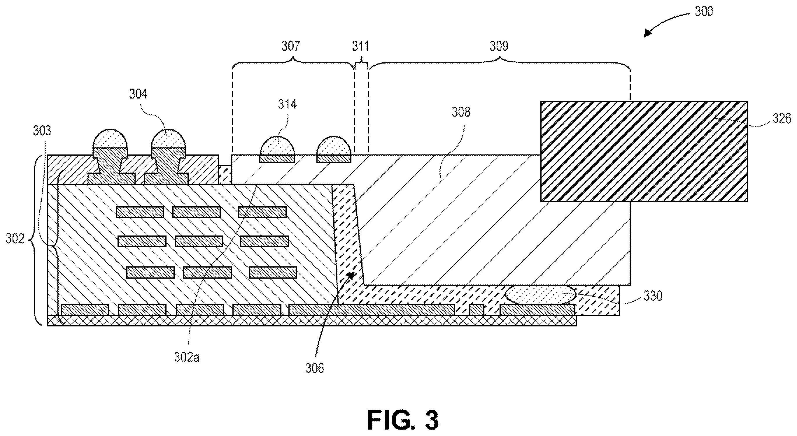 Patent US12599050 Figure 3 – Multi-level die coupled with a substrate