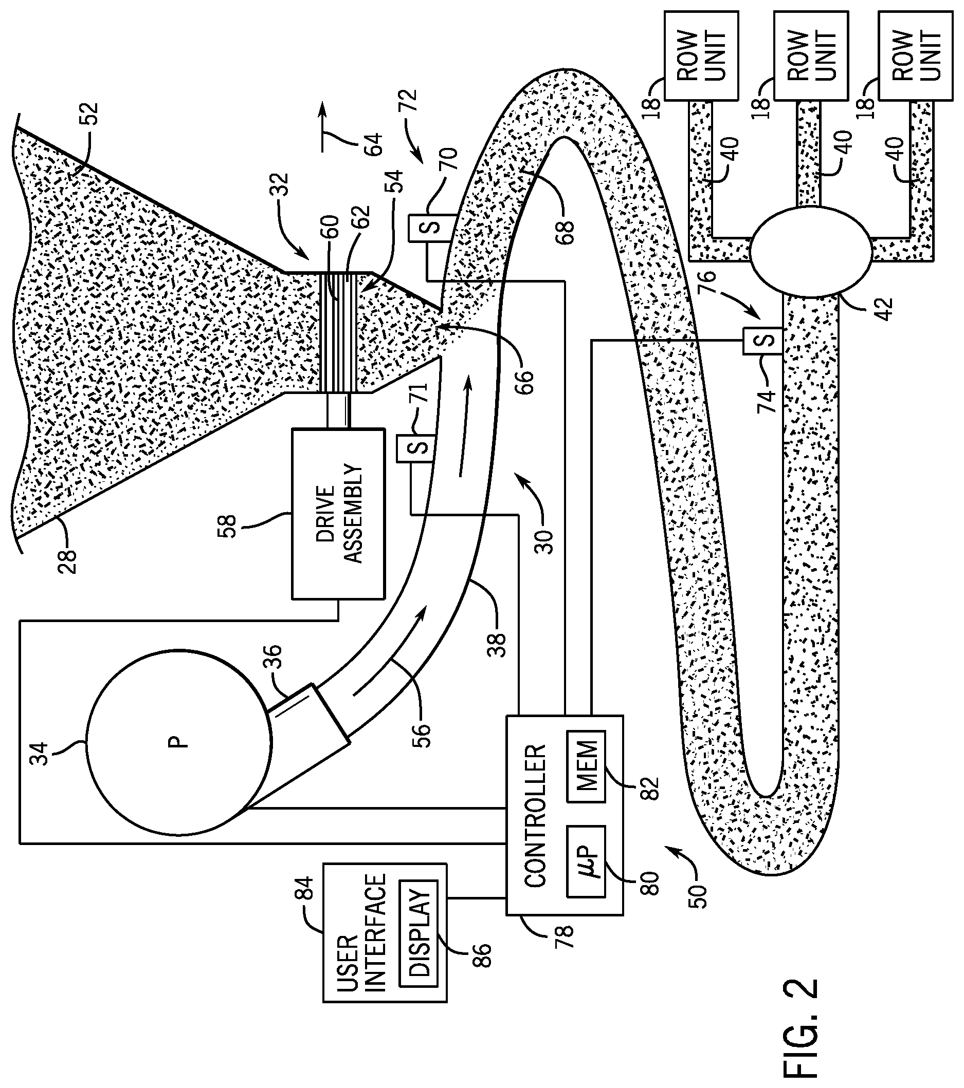 Patent US12599056 Figure 2 – Air flow calibration system for an agricultural system