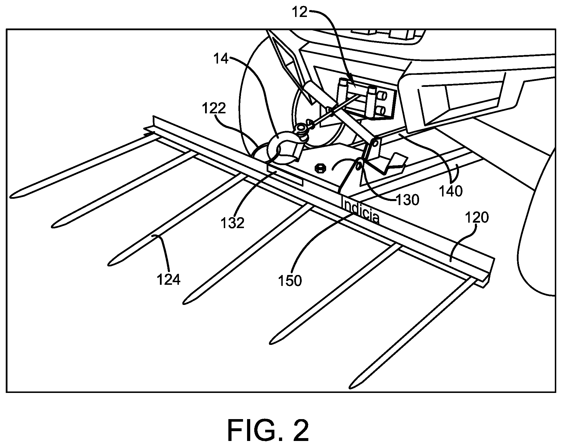 Patent US12599063 Figure 2 – Utility vehicle hay fork attachment device