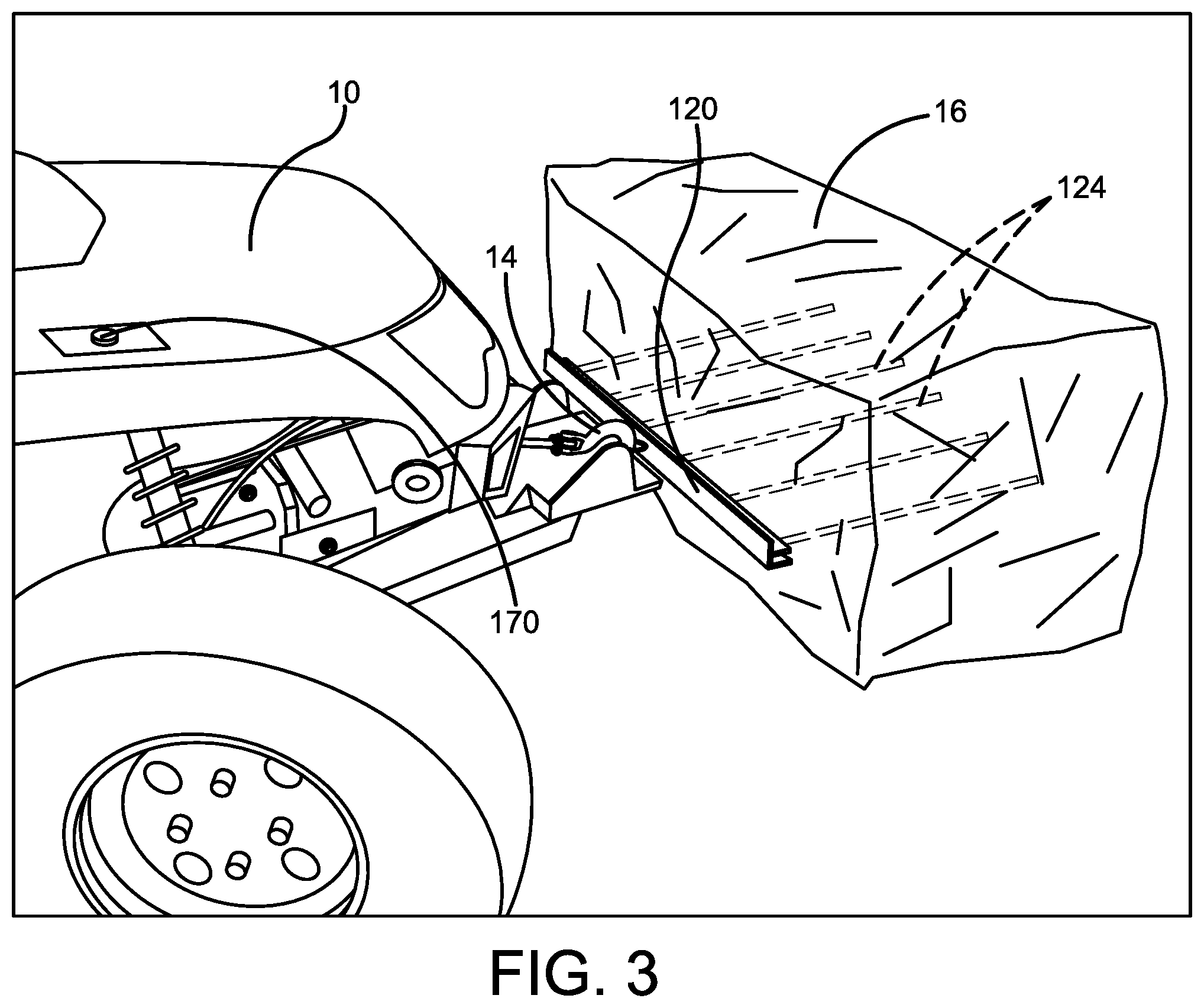 Patent US12599063 Figure 3 – Utility vehicle hay fork attachment device