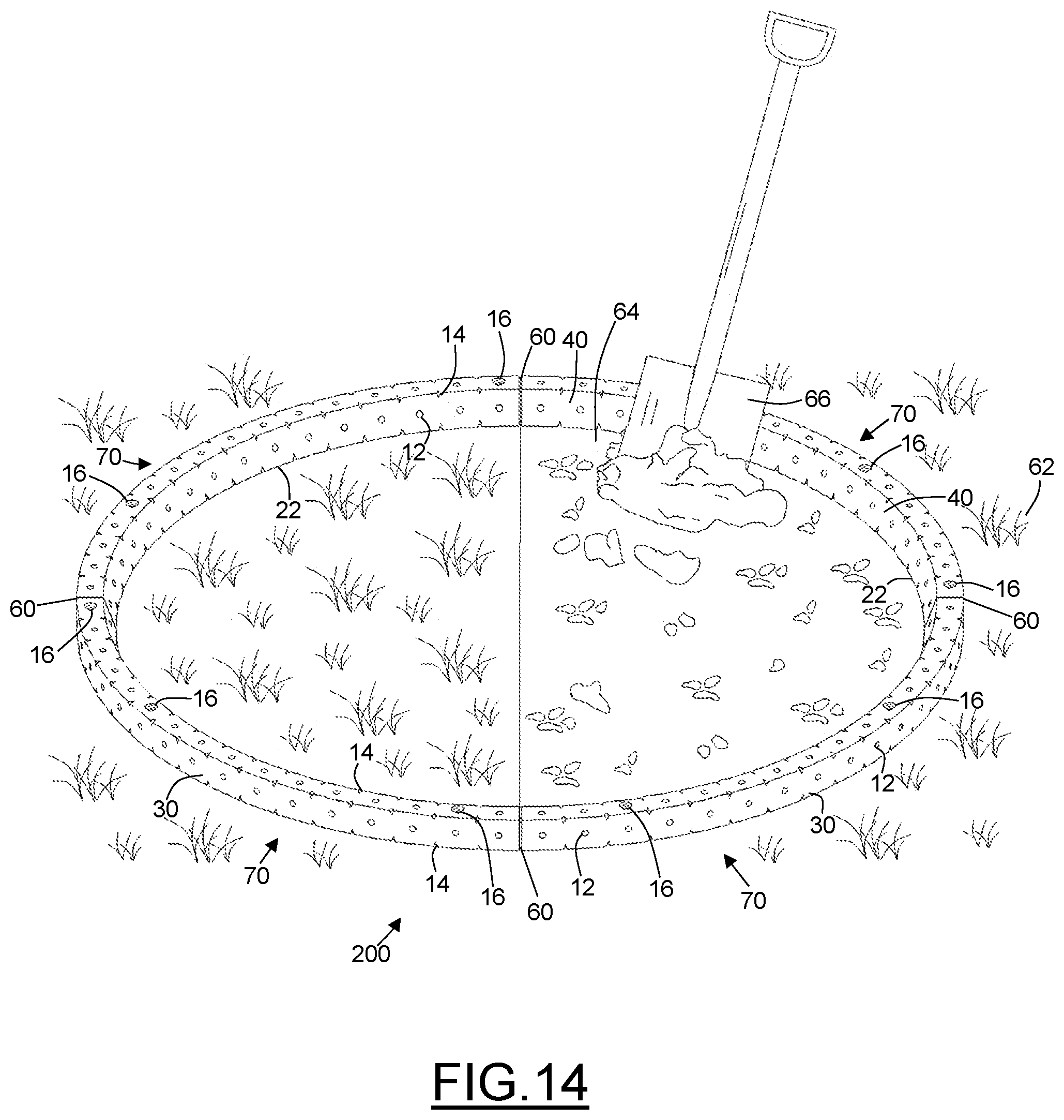 Patent US12599064 Figure 15 – Landscape bed edging tool assembly
