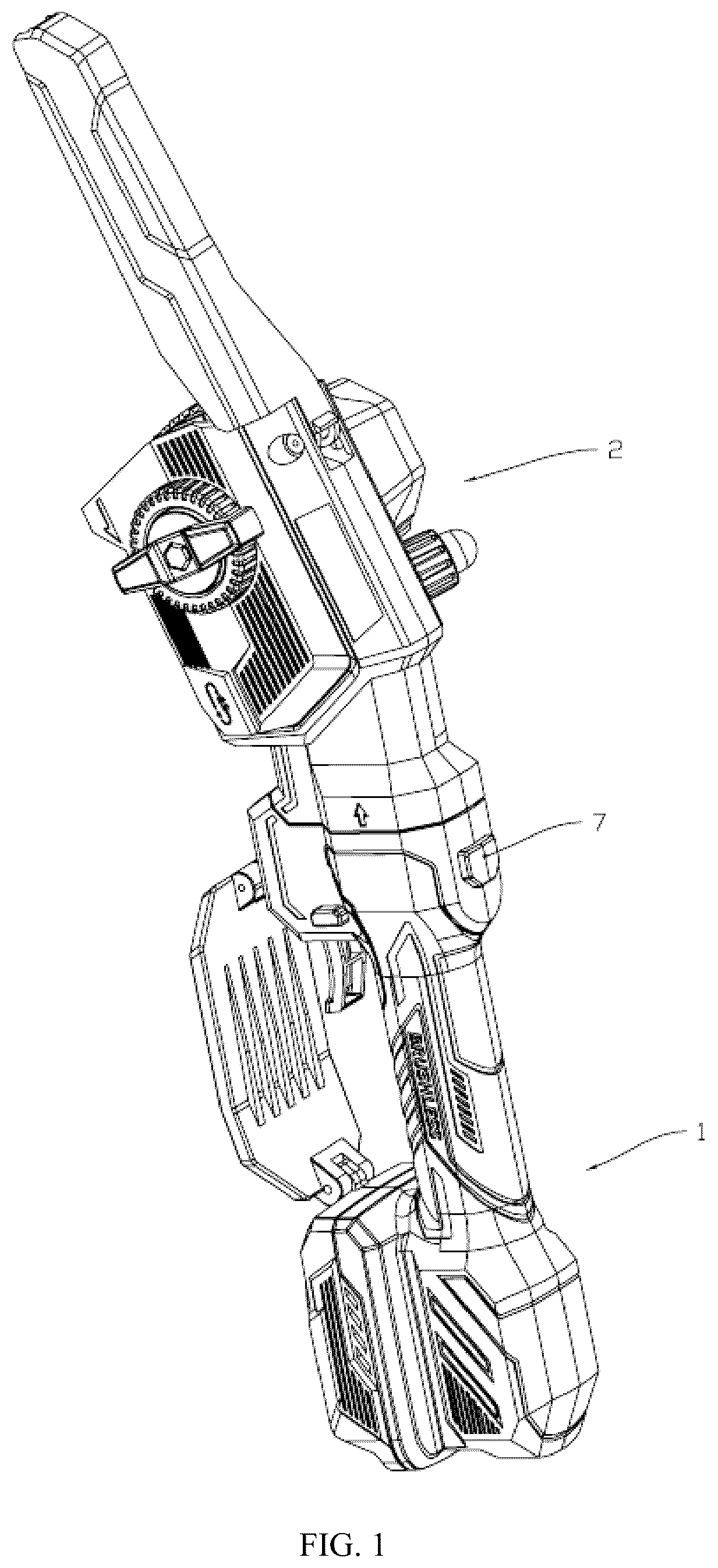 Patent US12599065 Figure 1 – Telescopic structure, telescopic blower, and telescopic electric chainsaw