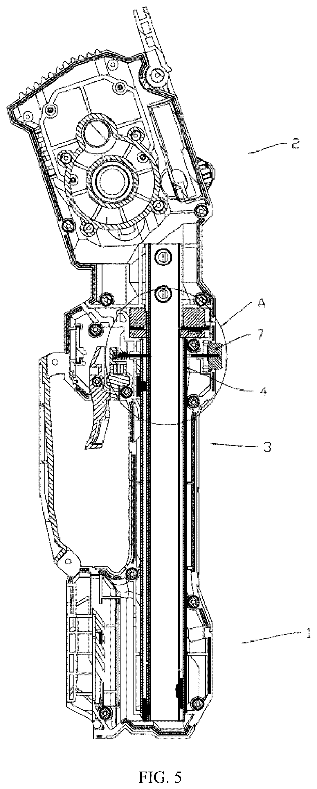 Patent US12599065 Figure 5 – Telescopic structure, telescopic blower, and telescopic electric chainsaw