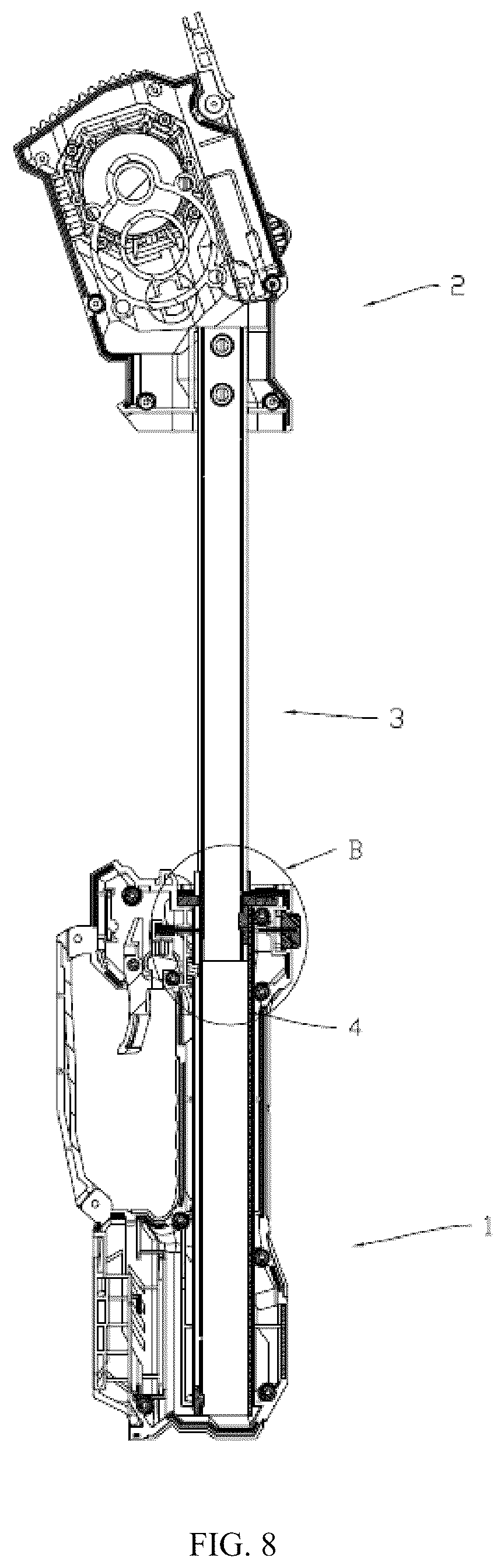 Patent US12599065 Figure 8 – Telescopic structure, telescopic blower, and telescopic electric chainsaw