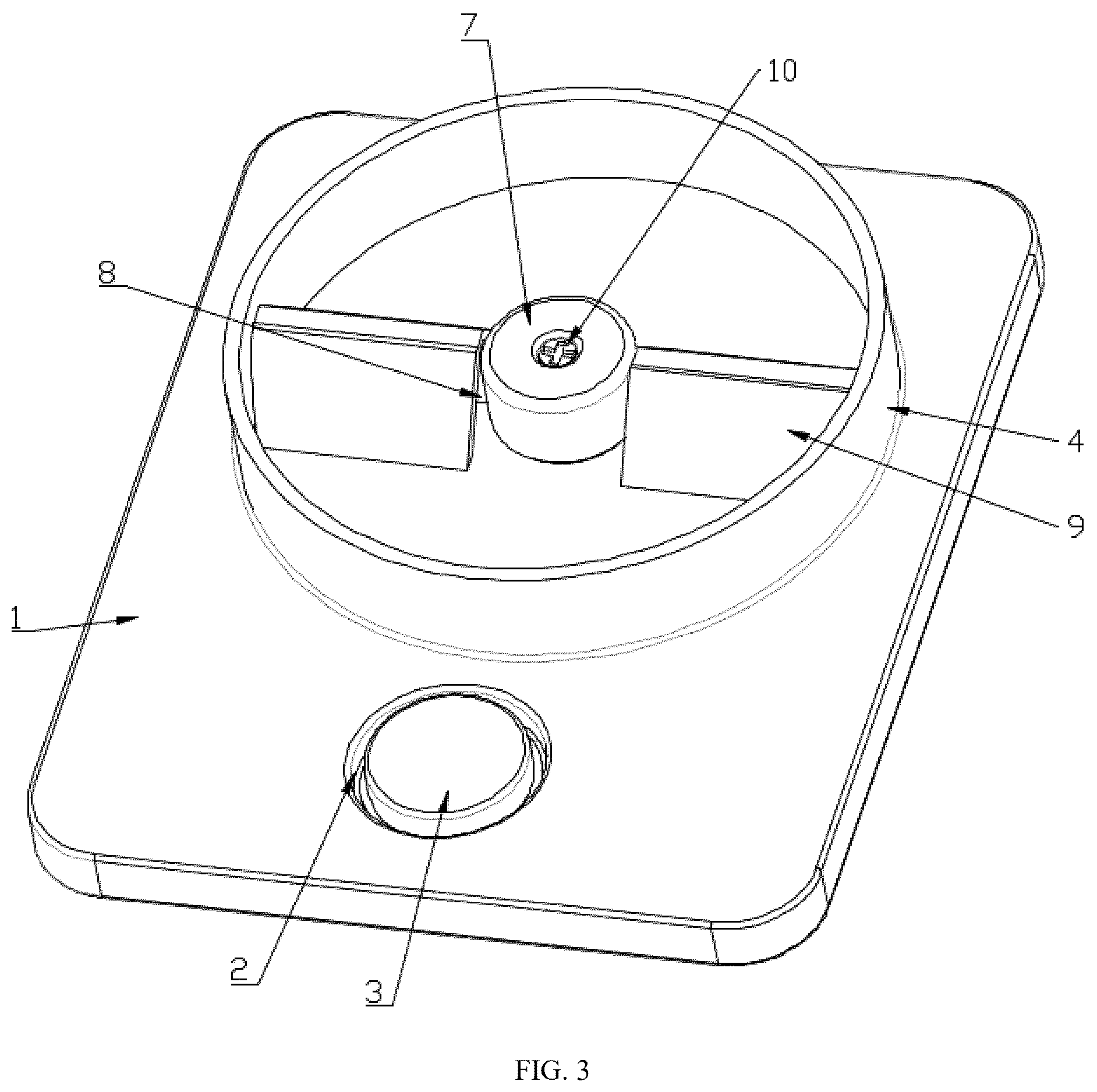 Patent US12599111 Figure 3 – Device for rotatably throwing pet food